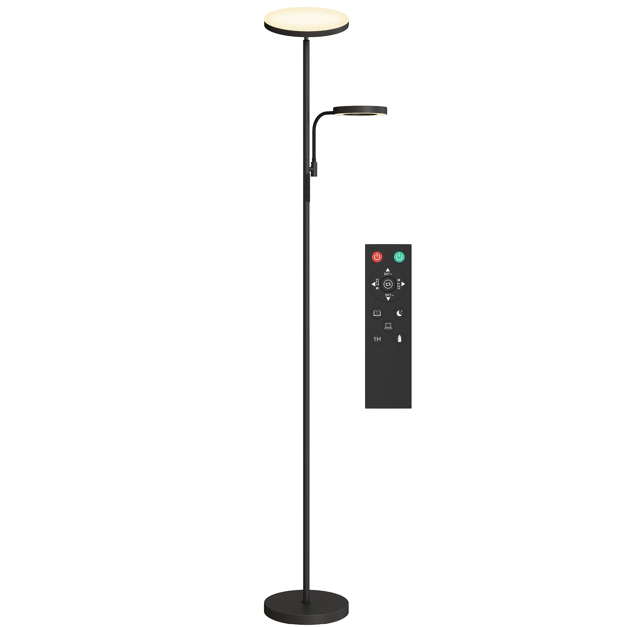 42W LED Floor Lamp dimmable 2700K-6500K floor lamps for living room with 4 colors continuous variation, 4 scene modes, remote and touch control, memory function, black