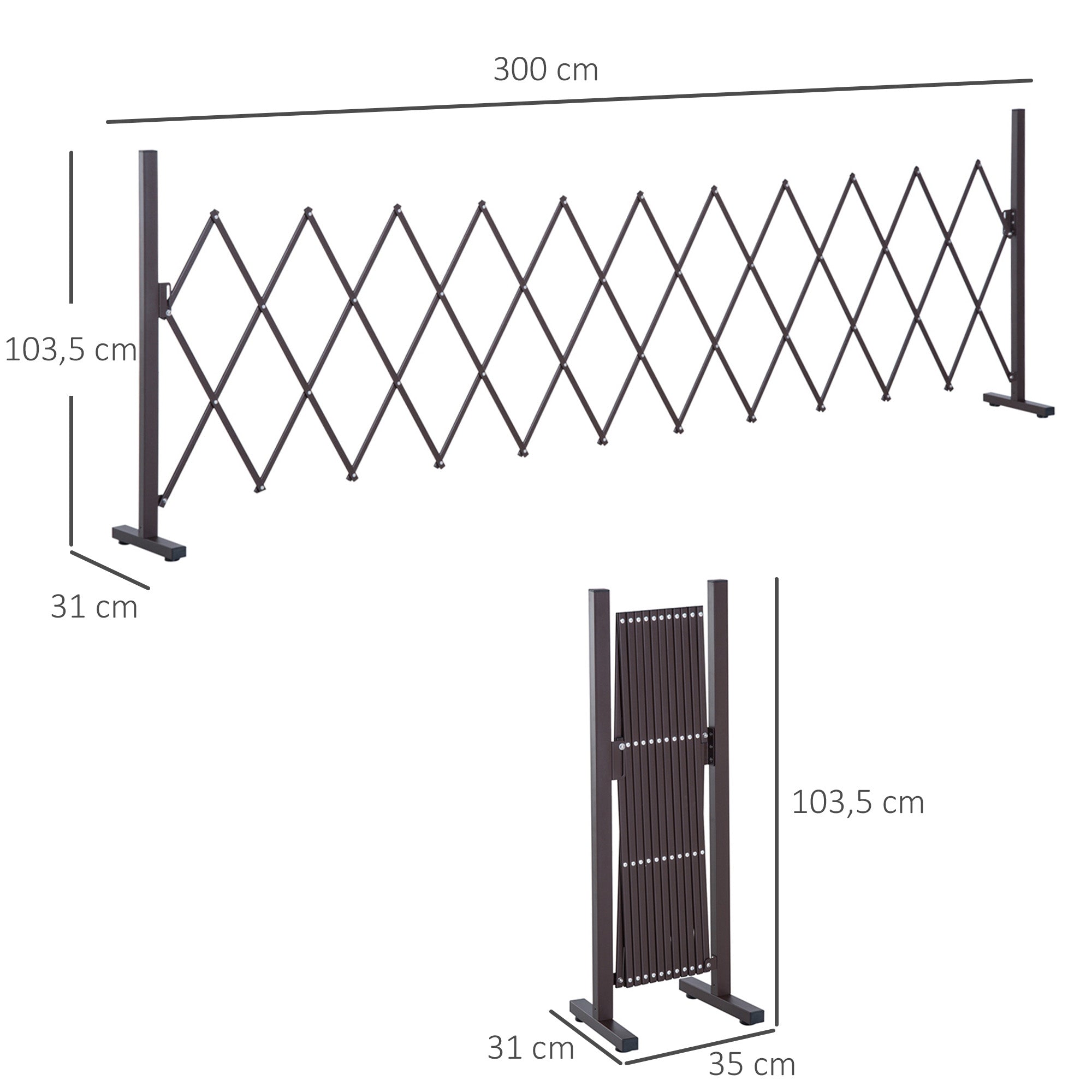 Scissor Gate Barrier Expandable 35-300cm Garden Aluminum Dark Brown H103.5cm