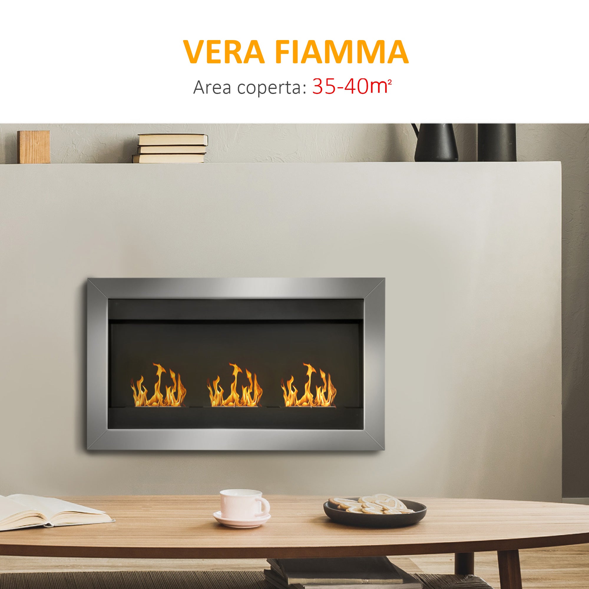 Wall-Mounted Bioethanol Fireplace with 3 Stainless Steel Burners 110 x 63 x 16cm