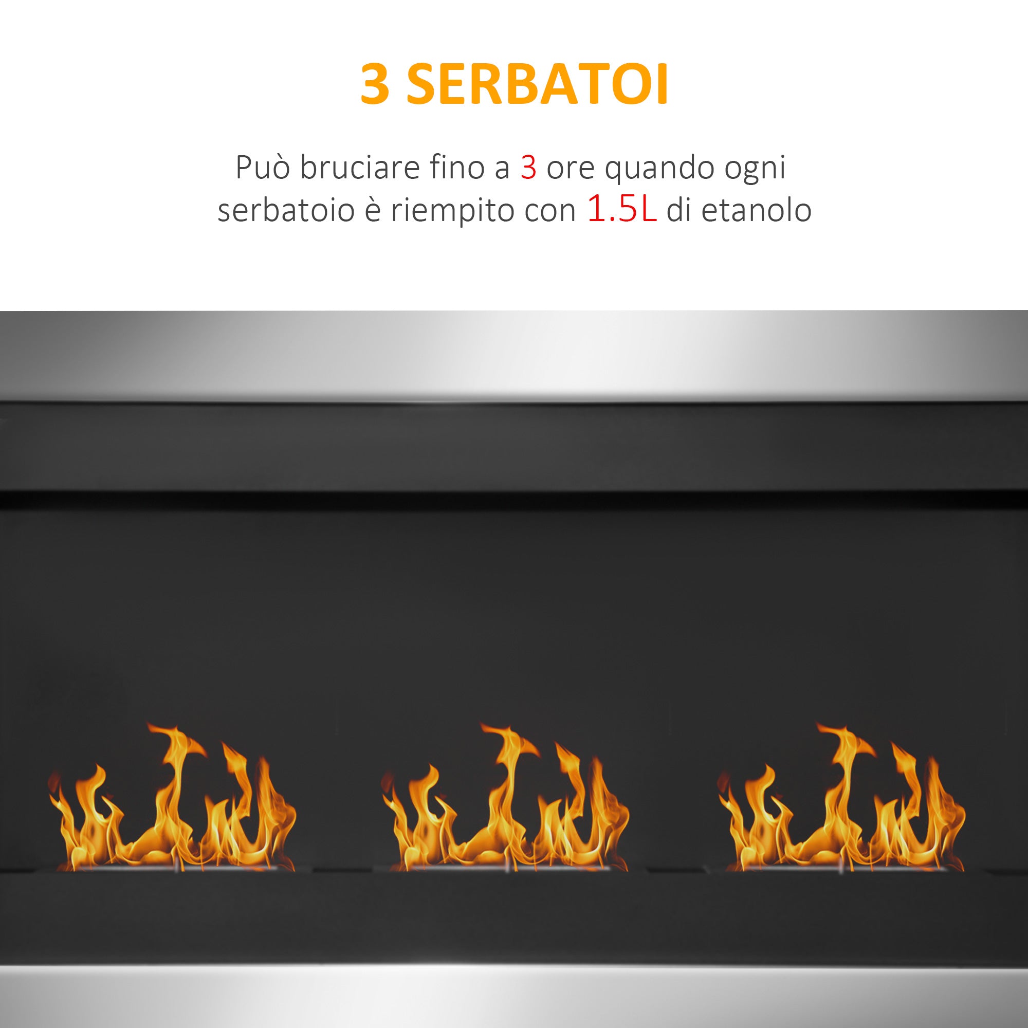 Wall-Mounted Bioethanol Fireplace with 3 Stainless Steel Burners 110 x 63 x 16cm