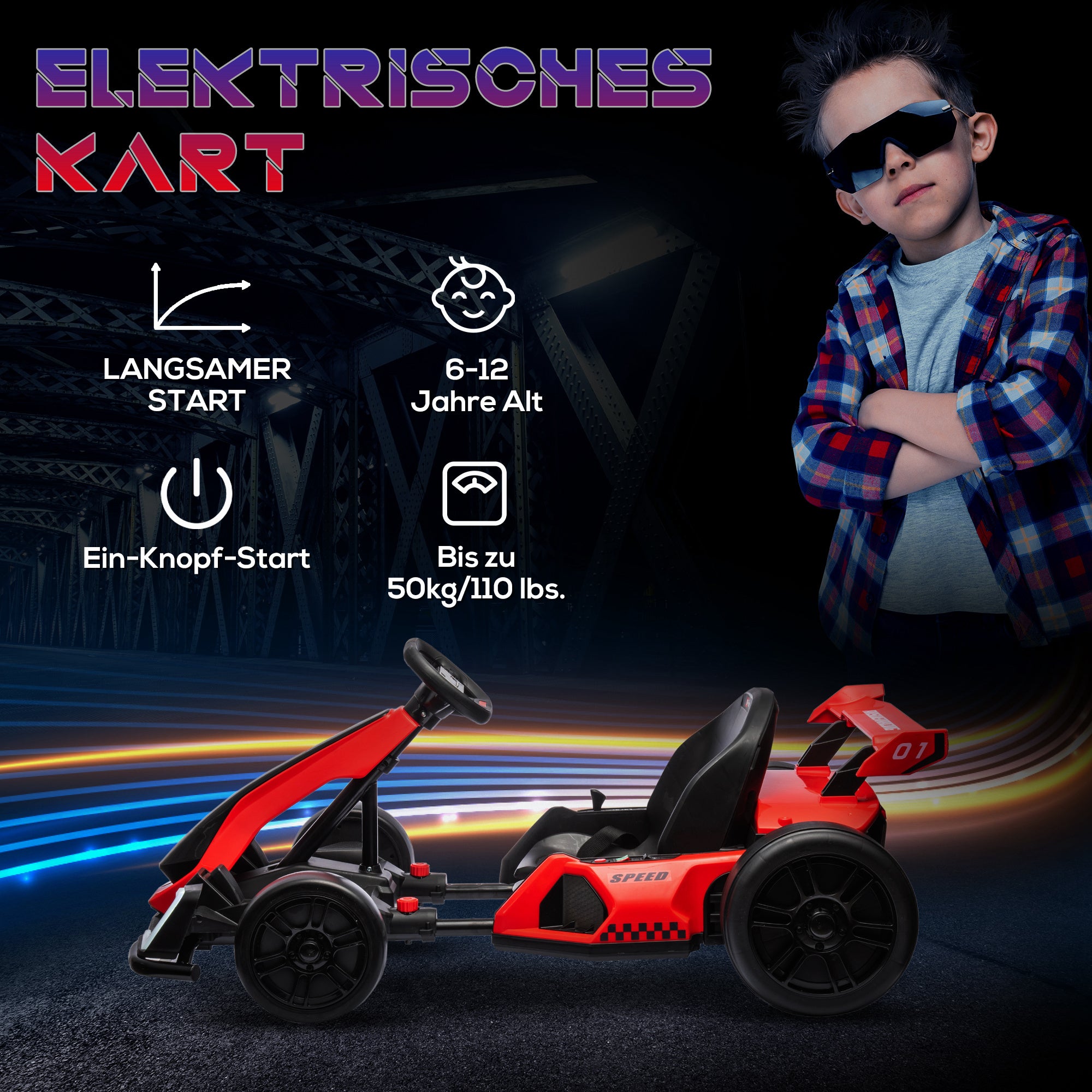 Kids Electric Go-Kart 24V 6-12km/h Drift Kart with Drift Mode, Slow Start, 3-Position Adjustable Seat, Go Kart with Music Display, Seatbelt Children's Vehicle for 6-12 Year-Olds Red