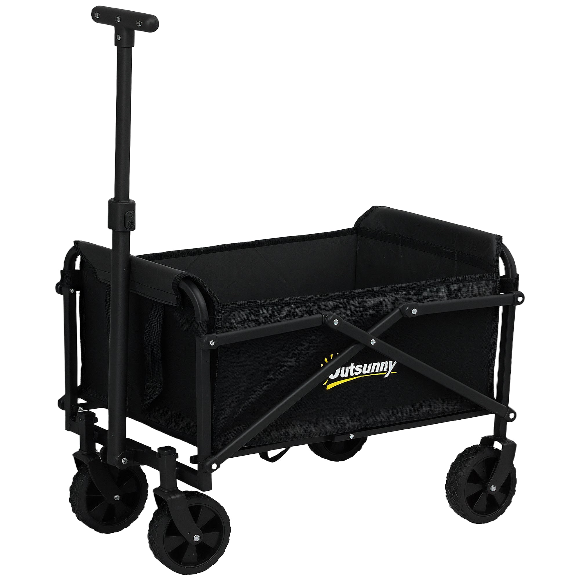 Foldable Beach Transportation Cart with Wheels 60 kg, Garden Cart with Telescopic Handle, Trailer with Transport Bags for Beach, Camping, Festival, Black
