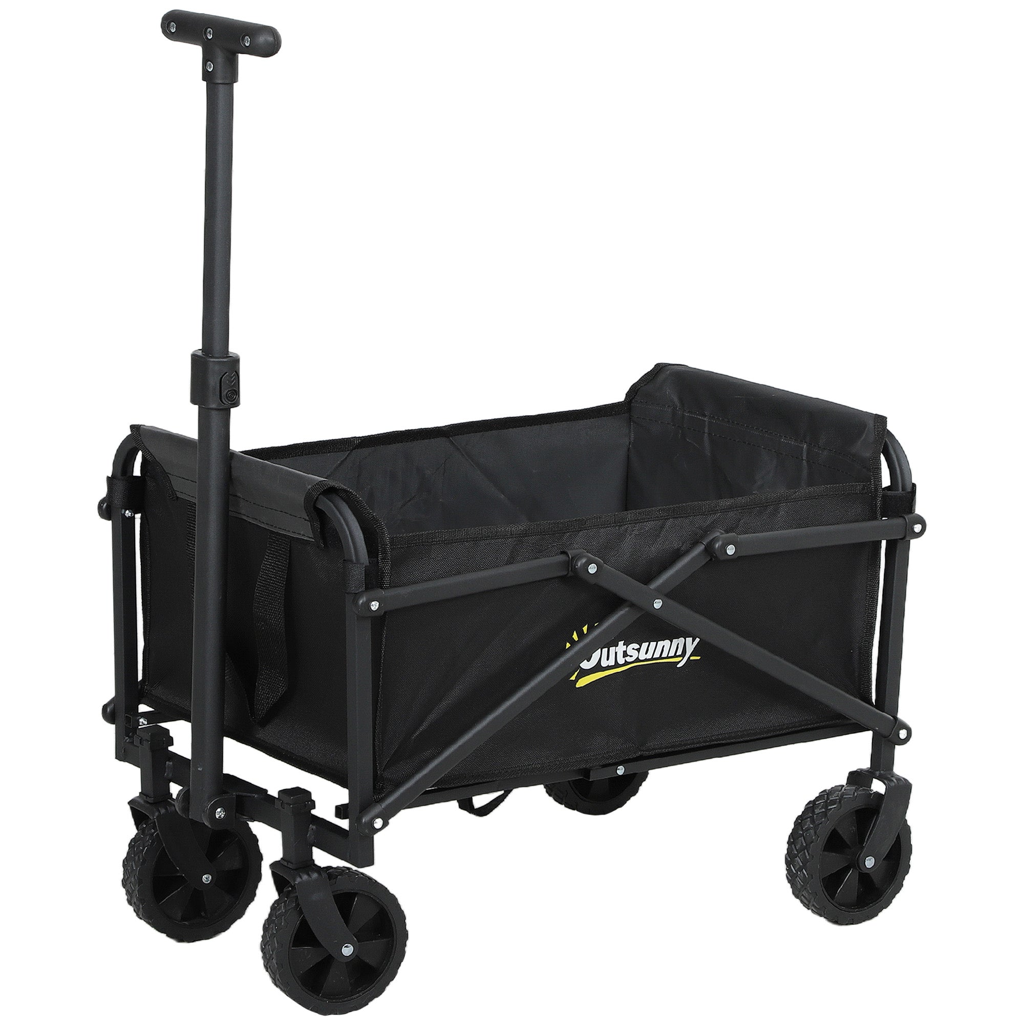 Foldable Beach Transportation Cart with Wheels 60 kg, Garden Cart with Telescopic Handle, Trailer with Transport Bags for Beach, Camping, Festival, Black