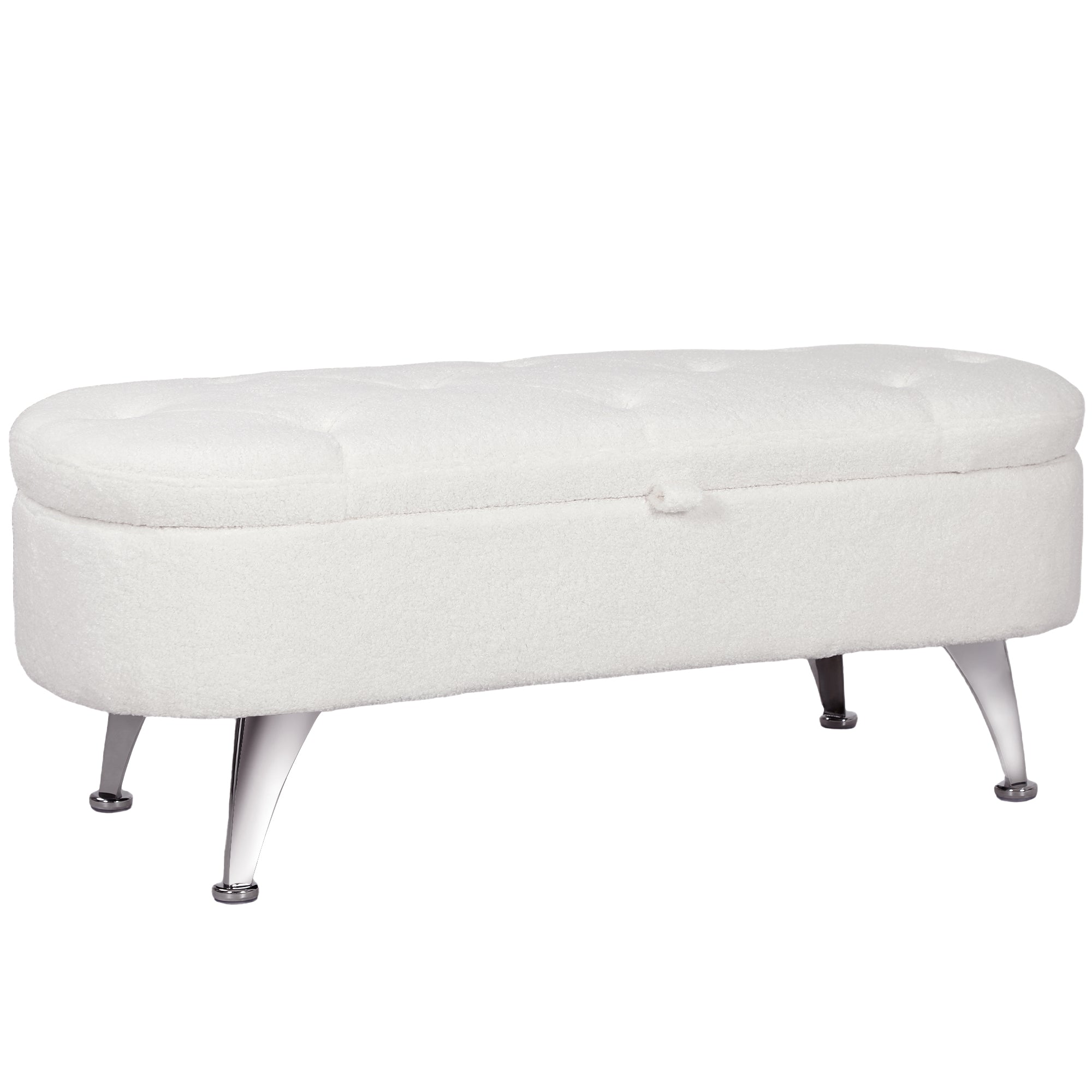 Upholstered Storage Bench with Teddy Velvet Look, Ottoman with Metal Legs, Chest Bench for Living Room Bedroom Entryway 114 x 47 x 46.5 cm, White