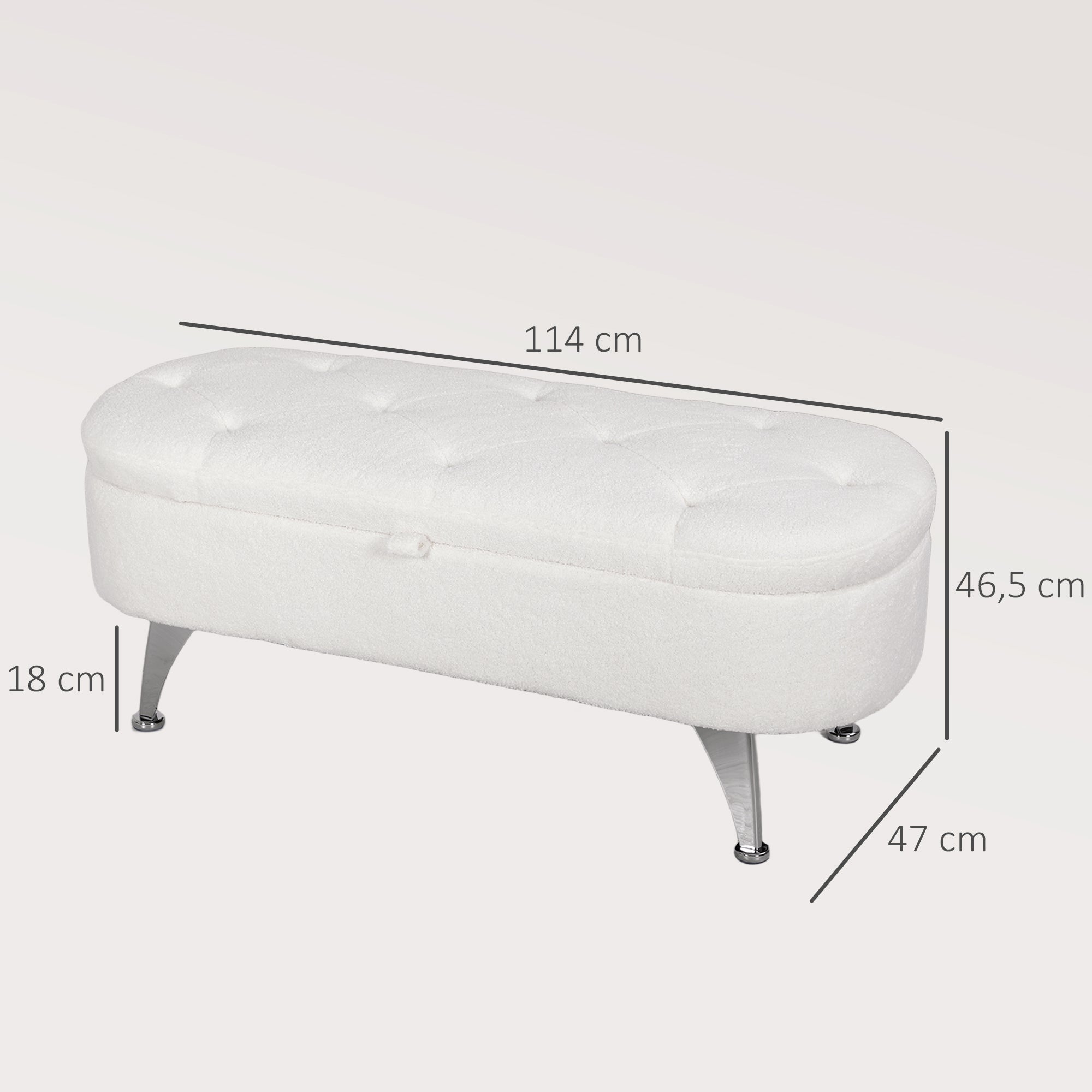Upholstered Storage Bench with Teddy Velvet Look, Ottoman with Metal Legs, Chest Bench for Living Room Bedroom Entryway 114 x 47 x 46.5 cm, White