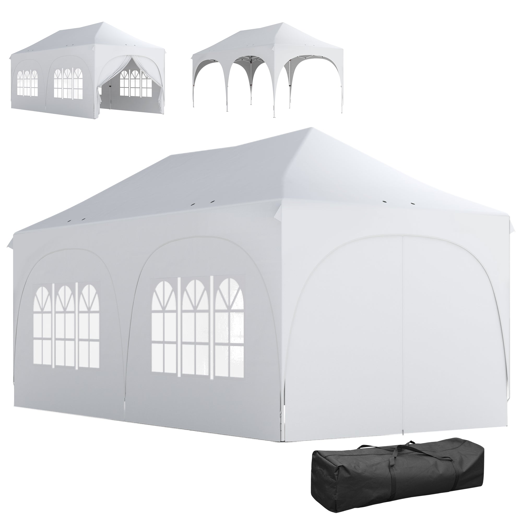 3 x 6 m Waterproof Pop-Up Gazebo — Adjustable Height, Pointed Roof, Drainage Vents, Removable Sidewalls, UPF30+ Sun Protection — Folding Party & Garden Tent, White