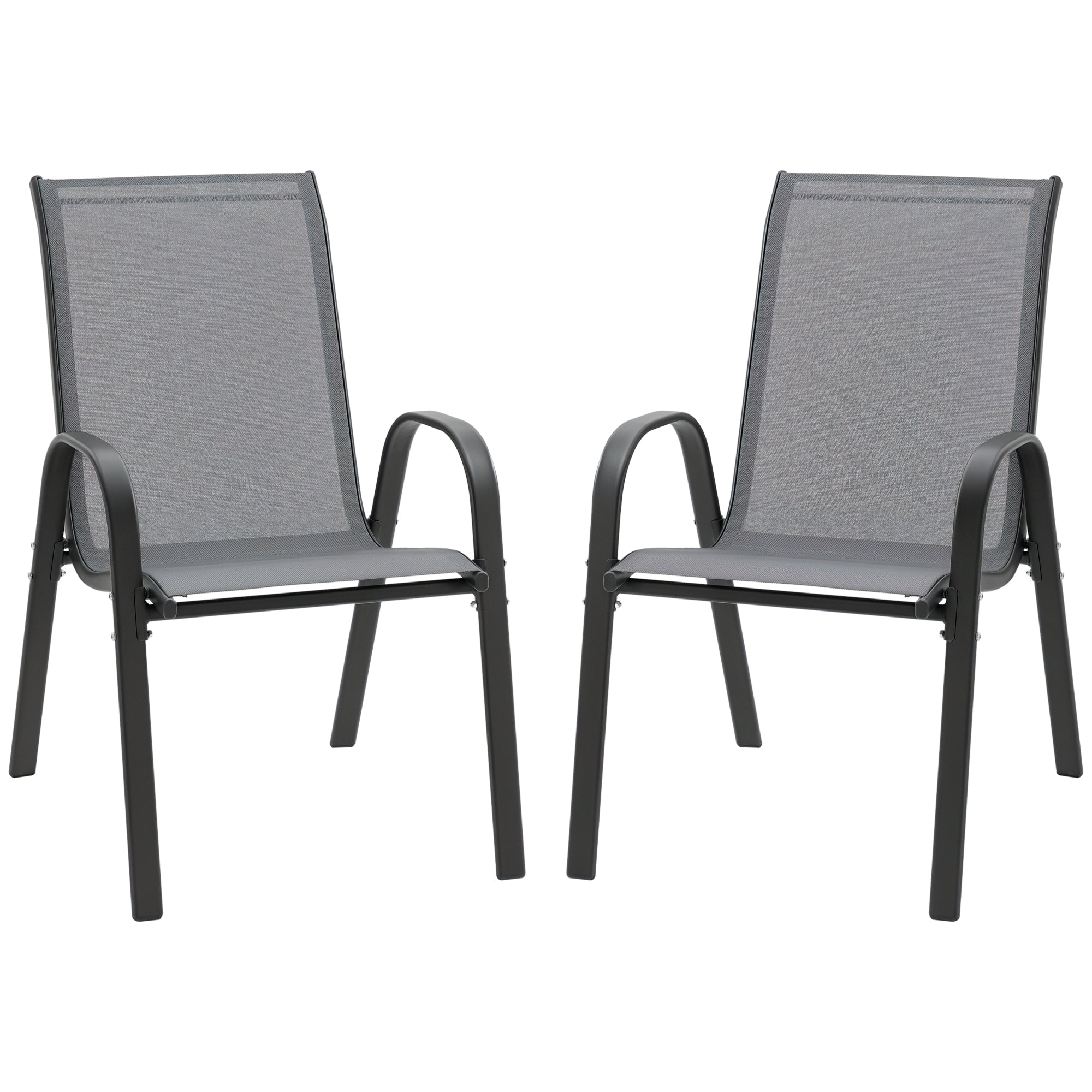 Garden Chair 2-Piece Set Weather-Resistant Stackable Garden Chairs with Armrest High Backrest Patio Chair Up to 120 kg Load Capacity Outdoor Furniture for Backyard, Garden, Balcony Gray