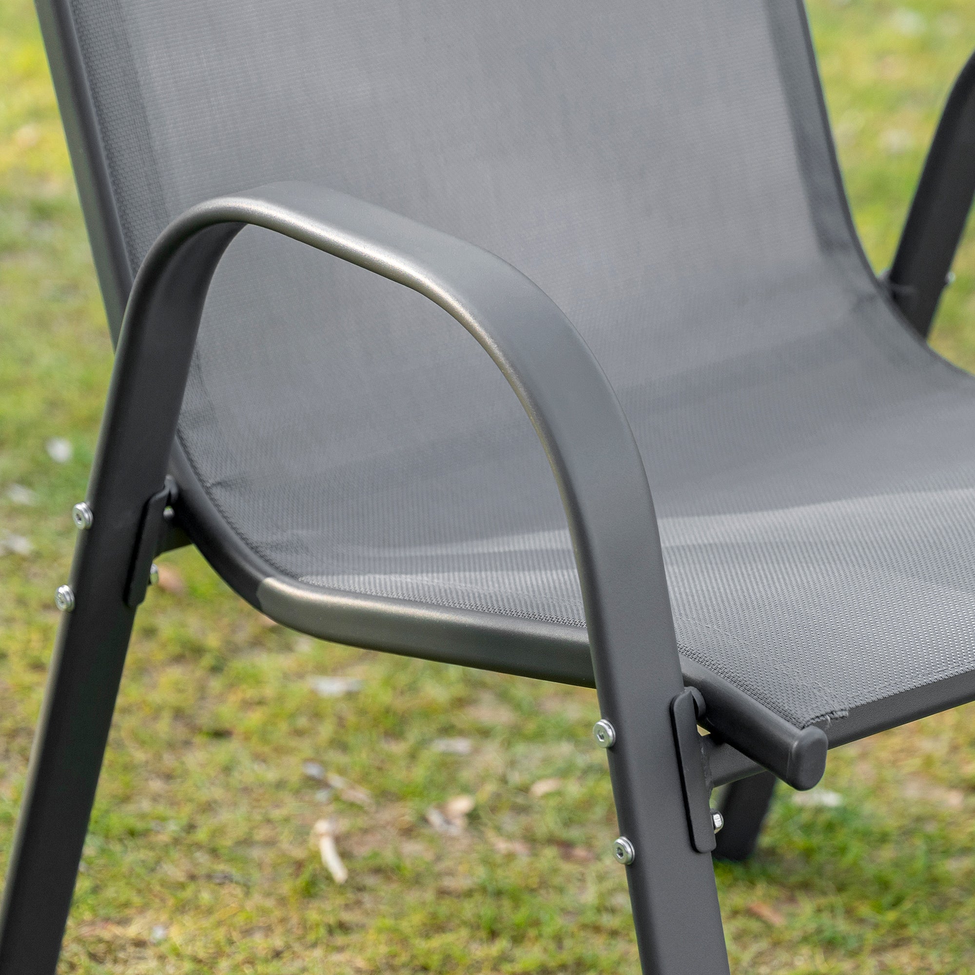 Garden Chair 2-Piece Set Weather-Resistant Stackable Garden Chairs with Armrest High Backrest Patio Chair Up to 120 kg Load Capacity Outdoor Furniture for Backyard, Garden, Balcony Gray