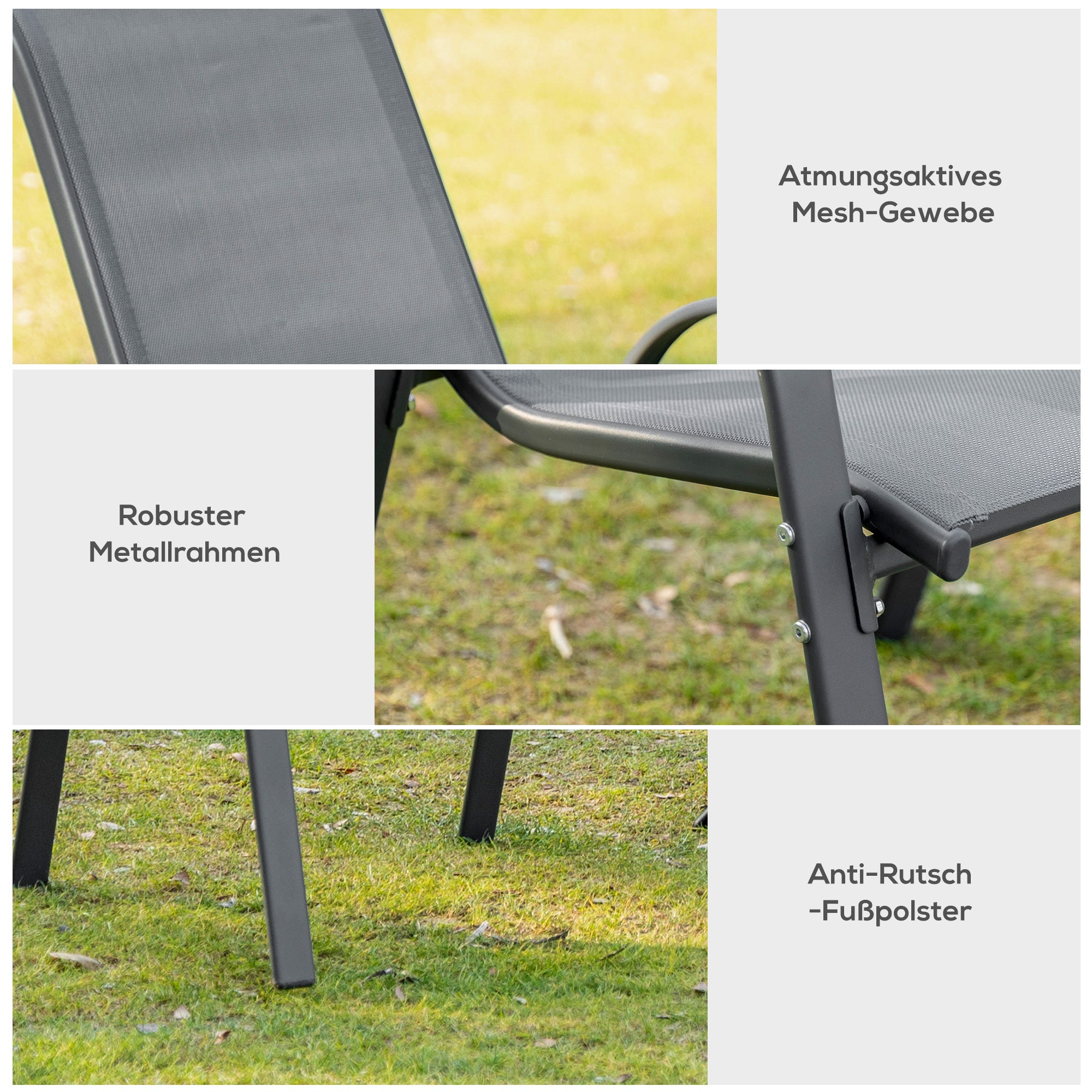 Garden Chair 2-Piece Set Weather-Resistant Stackable Garden Chairs with Armrest High Backrest Patio Chair Up to 120 kg Load Capacity Outdoor Furniture for Backyard, Garden, Balcony Gray