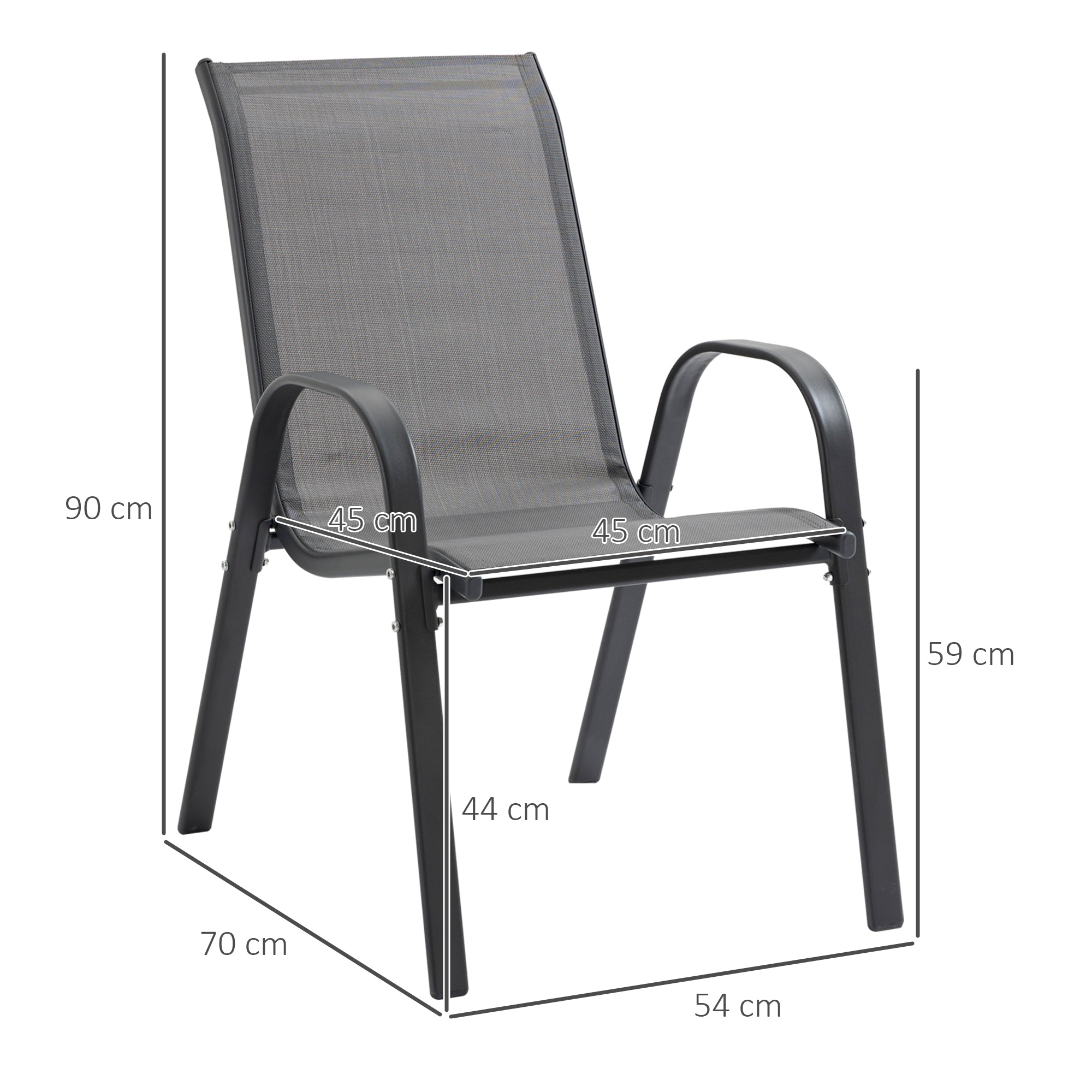 Garden Chair 2-Piece Set Weather-Resistant Stackable Garden Chairs with Armrest High Backrest Patio Chair Up to 120 kg Load Capacity Outdoor Furniture for Backyard, Garden, Balcony Gray