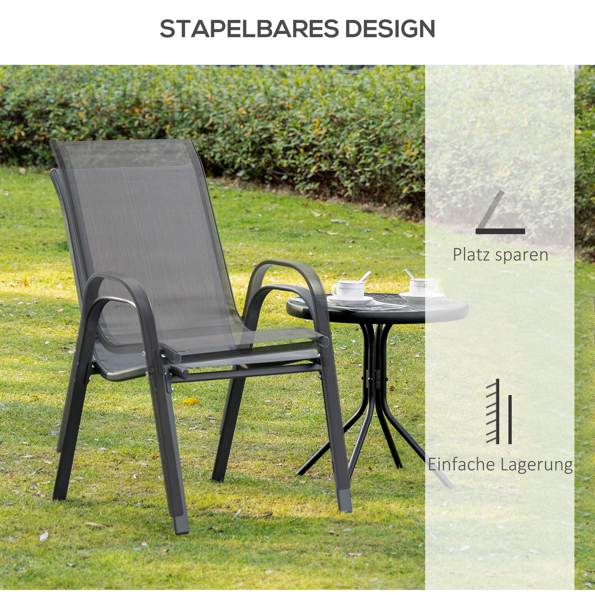 Garden Chair 2-Piece Set Weather-Resistant Stackable Garden Chairs with Armrest High Backrest Patio Chair Up to 120 kg Load Capacity Outdoor Furniture for Backyard, Garden, Balcony Gray