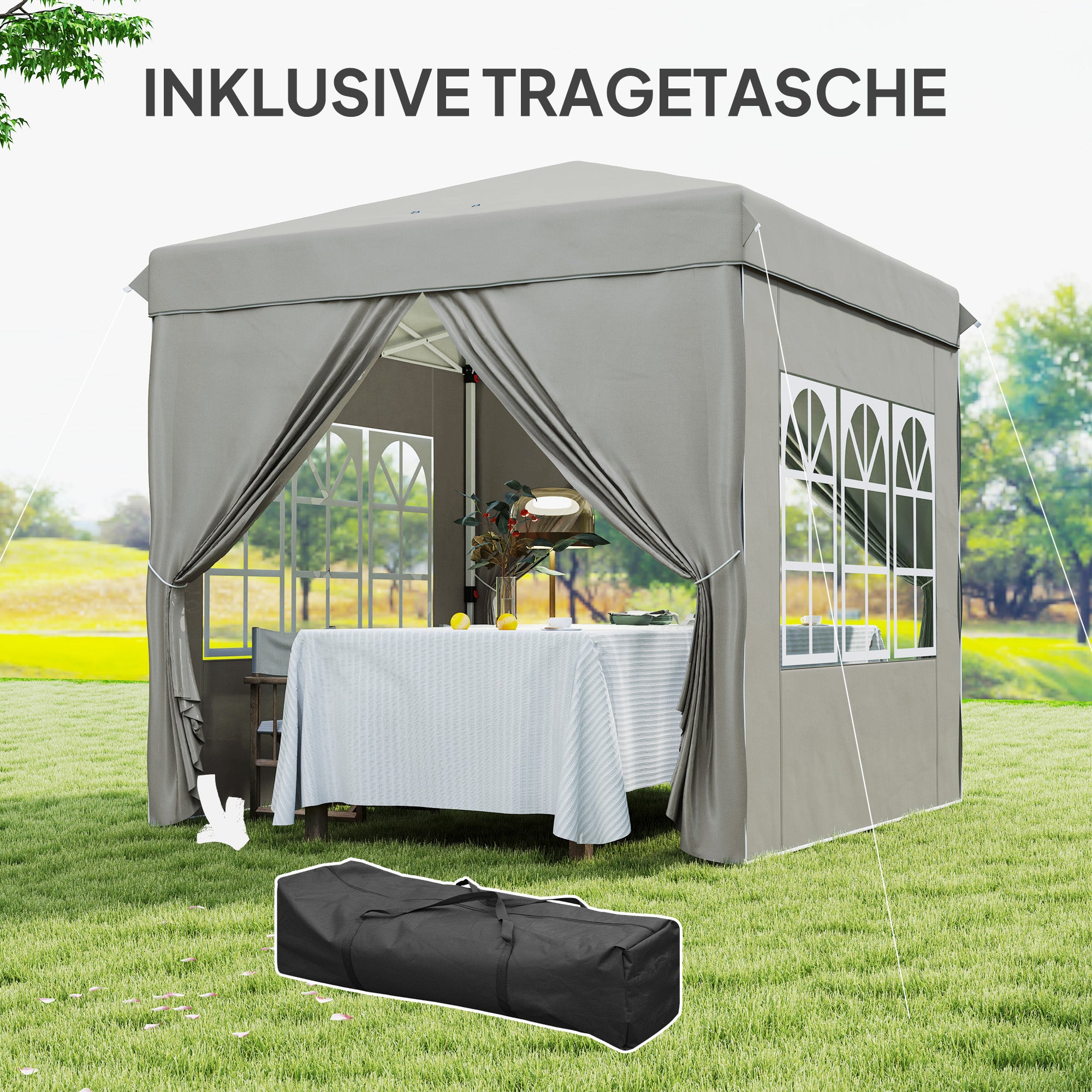 Pavilion 2.5x2.5m, Waterproof Sturdy Winterproof Pop-up Folding Pavilion, UV Protection 50+, Foldable Party Tent Garden Tent with 4 Side Panels Bag Garden Pavilion for Camping Garden, Light Grey