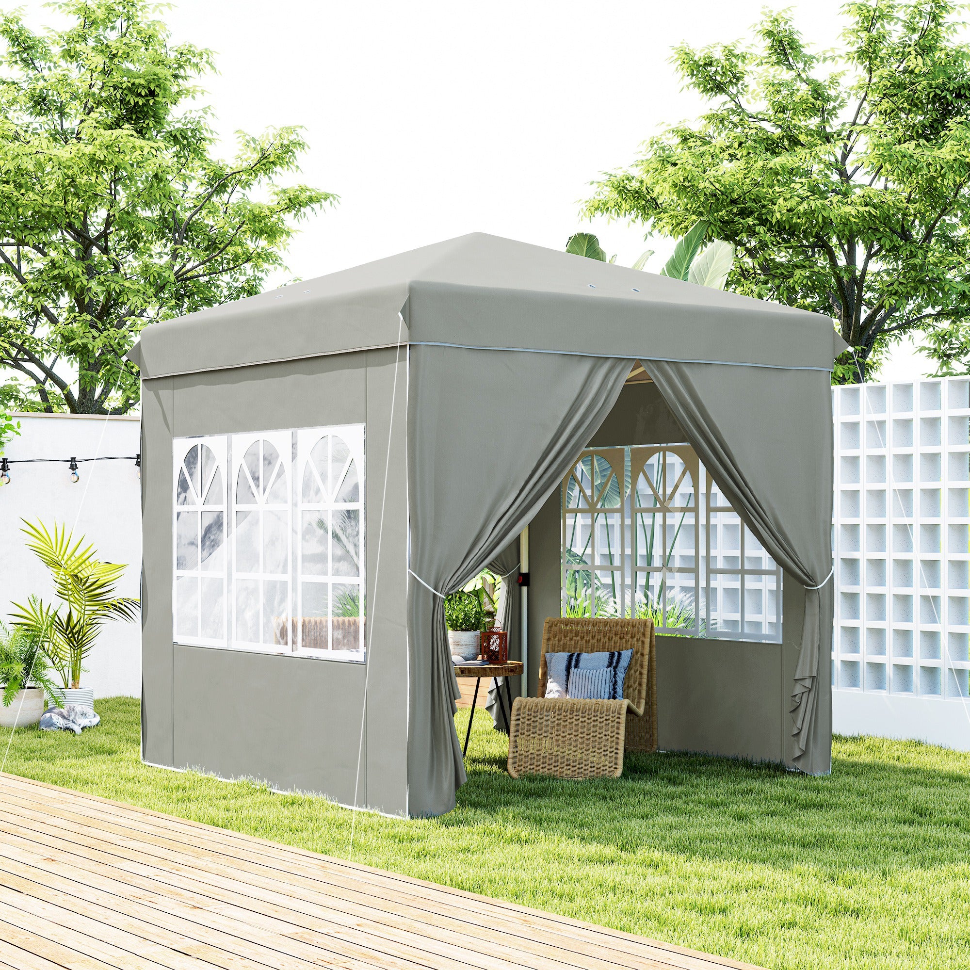 Pavilion 2.5x2.5m, Waterproof Sturdy Winterproof Pop-up Folding Pavilion, UV Protection 50+, Foldable Party Tent Garden Tent with 4 Side Panels Bag Garden Pavilion for Camping Garden, Light Grey