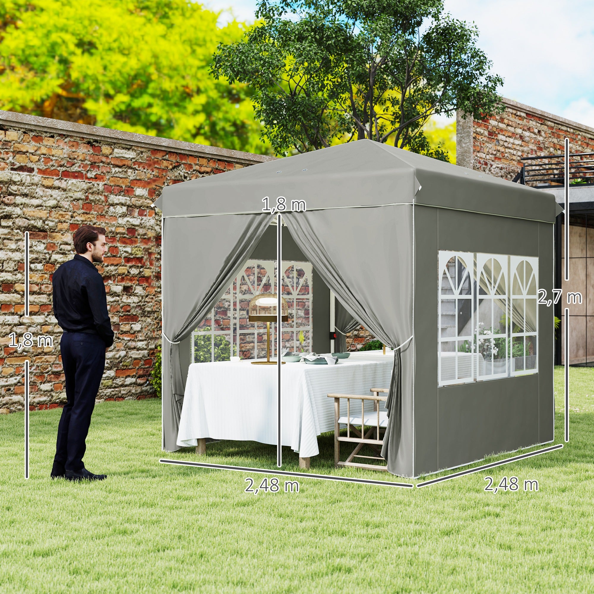 Pavilion 2.5x2.5m, Waterproof Sturdy Winterproof Pop-up Folding Pavilion, UV Protection 50+, Foldable Party Tent Garden Tent with 4 Side Panels Bag Garden Pavilion for Camping Garden, Light Grey
