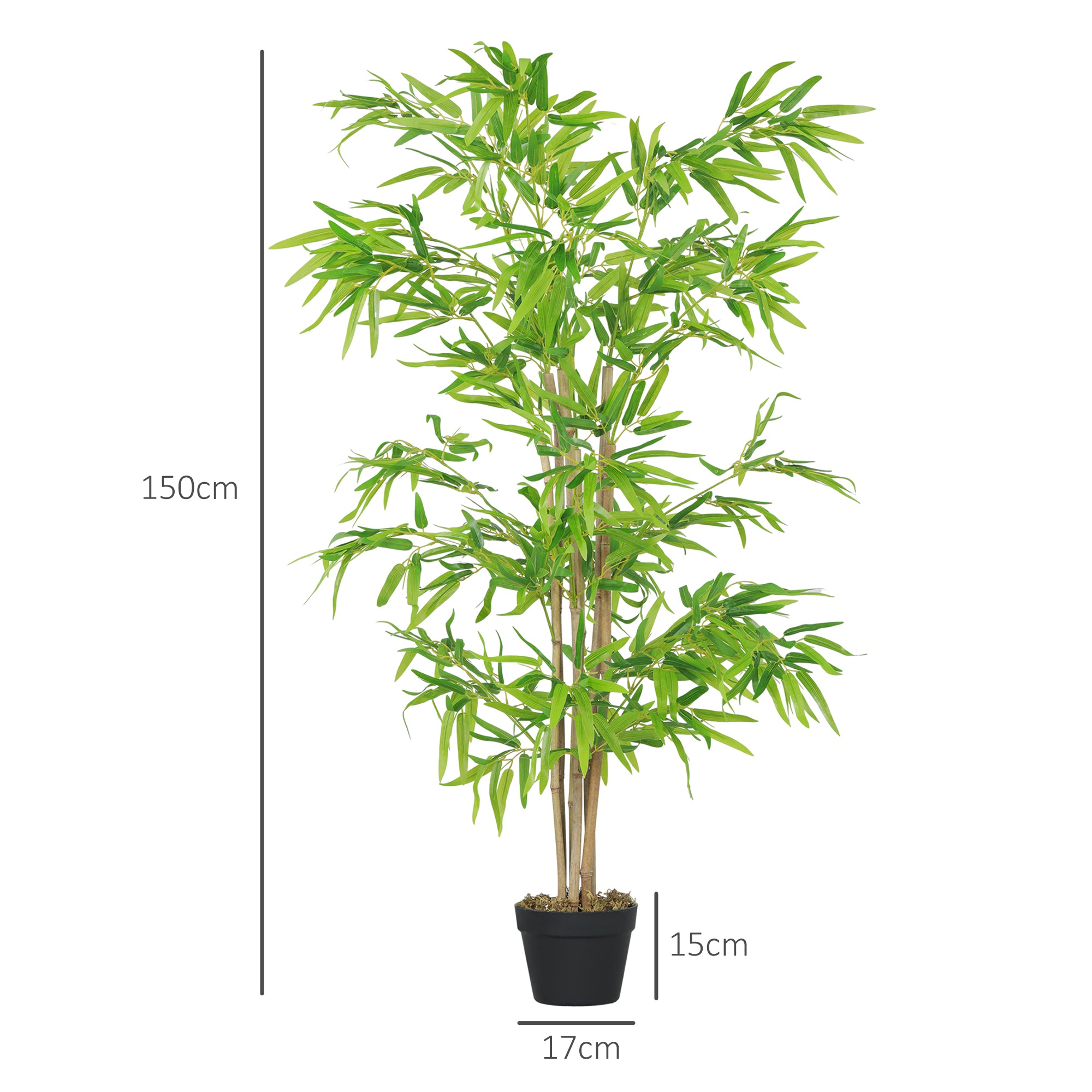 Set of 2 Artificial Bamboos Height 1.5 m 644 Realistic Dense Leaves Pot Included Black with Green Lichen
