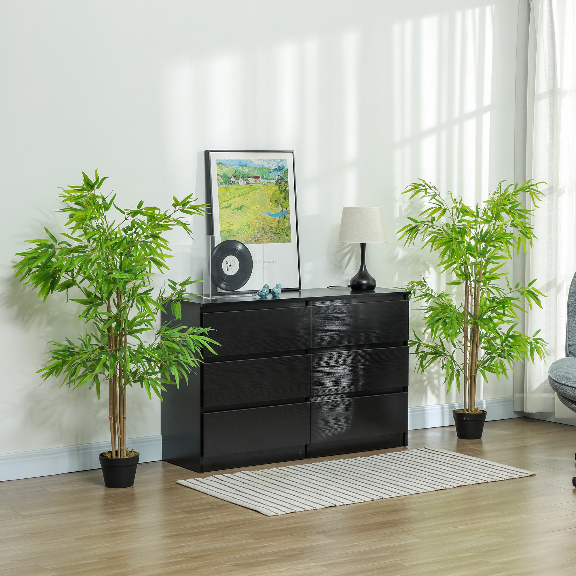 Set of 2 Artificial Bamboos Height 1.5 m 644 Realistic Dense Leaves Pot Included Black with Green Lichen