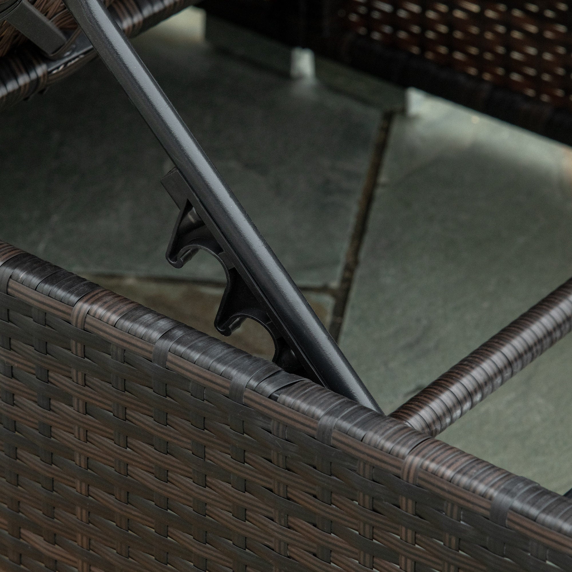 Rattan PE Sun Lounger with 5-Position Reclining Backrest, Garden Lounger with Removable Cushions, Brown