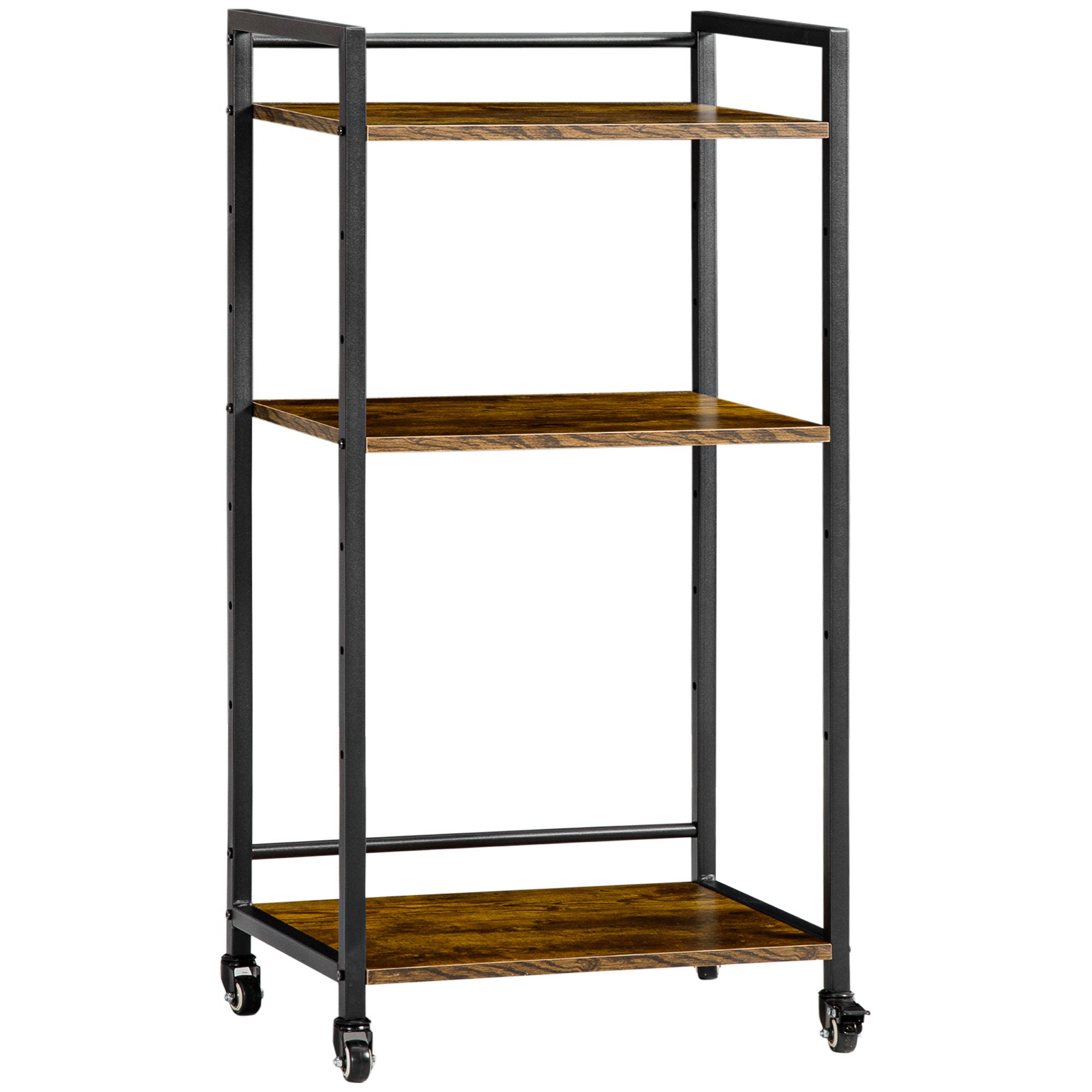 3-Tier Adjustable Storage Cart Printer Stand with Wheels for Office Kitchen Bedroom 19.7x13.8x39.6 inches Rustic Brown