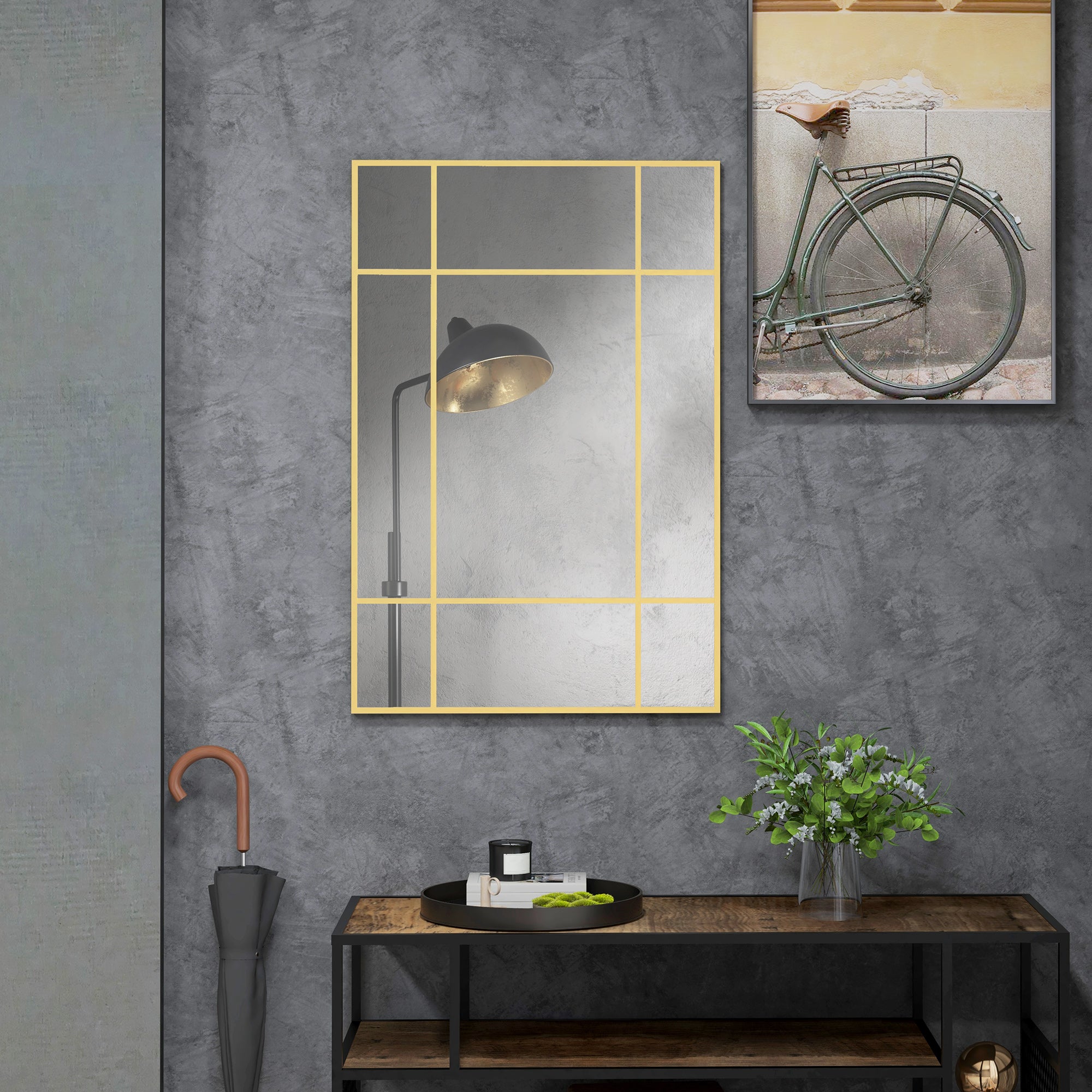 Rectangular Wall Mirror 90x60 cm with Metal Frame Decorative Mirror for Living Room Bedroom Entryway Gold