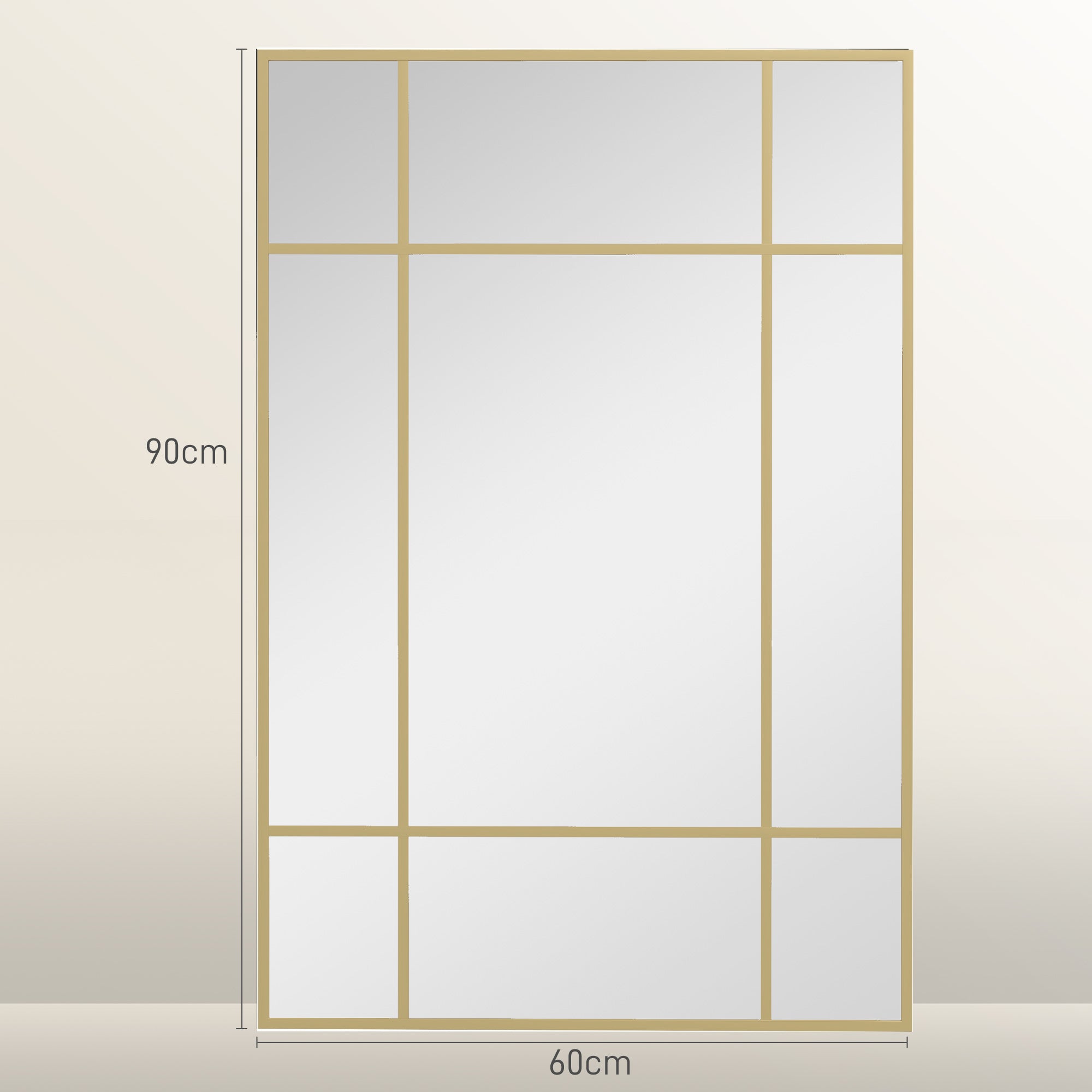 Rectangular Wall Mirror 90x60 cm with Metal Frame Decorative Mirror for Living Room Bedroom Entryway Gold