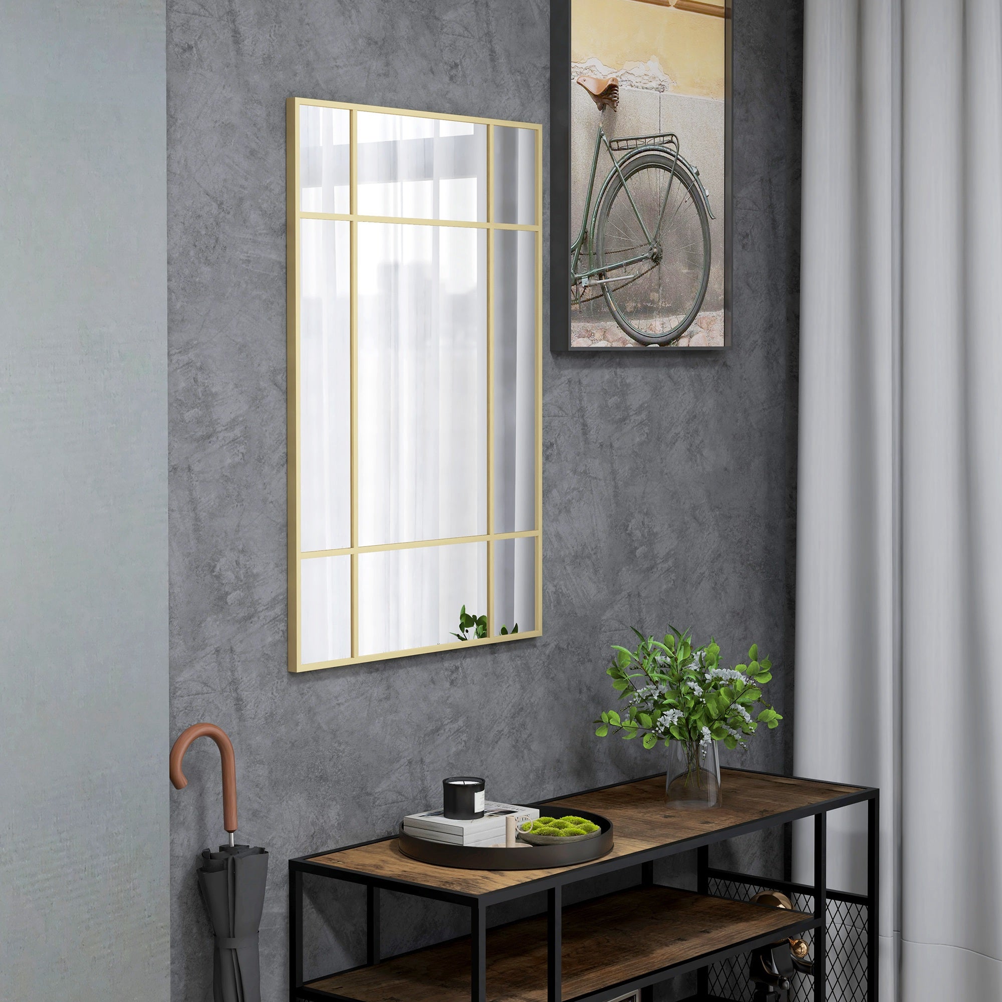 Rectangular Wall Mirror 90x60 cm with Metal Frame Decorative Mirror for Living Room Bedroom Entryway Gold