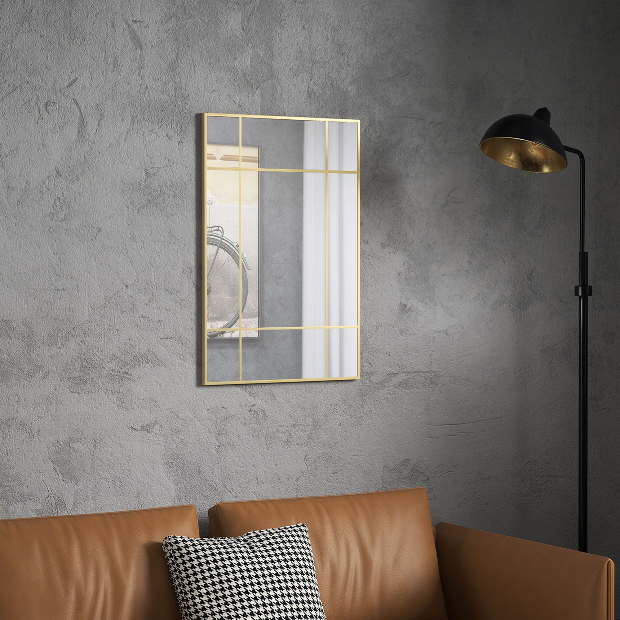 Rectangular Wall Mirror 90x60 cm with Metal Frame Decorative Mirror for Living Room Bedroom Entryway Gold