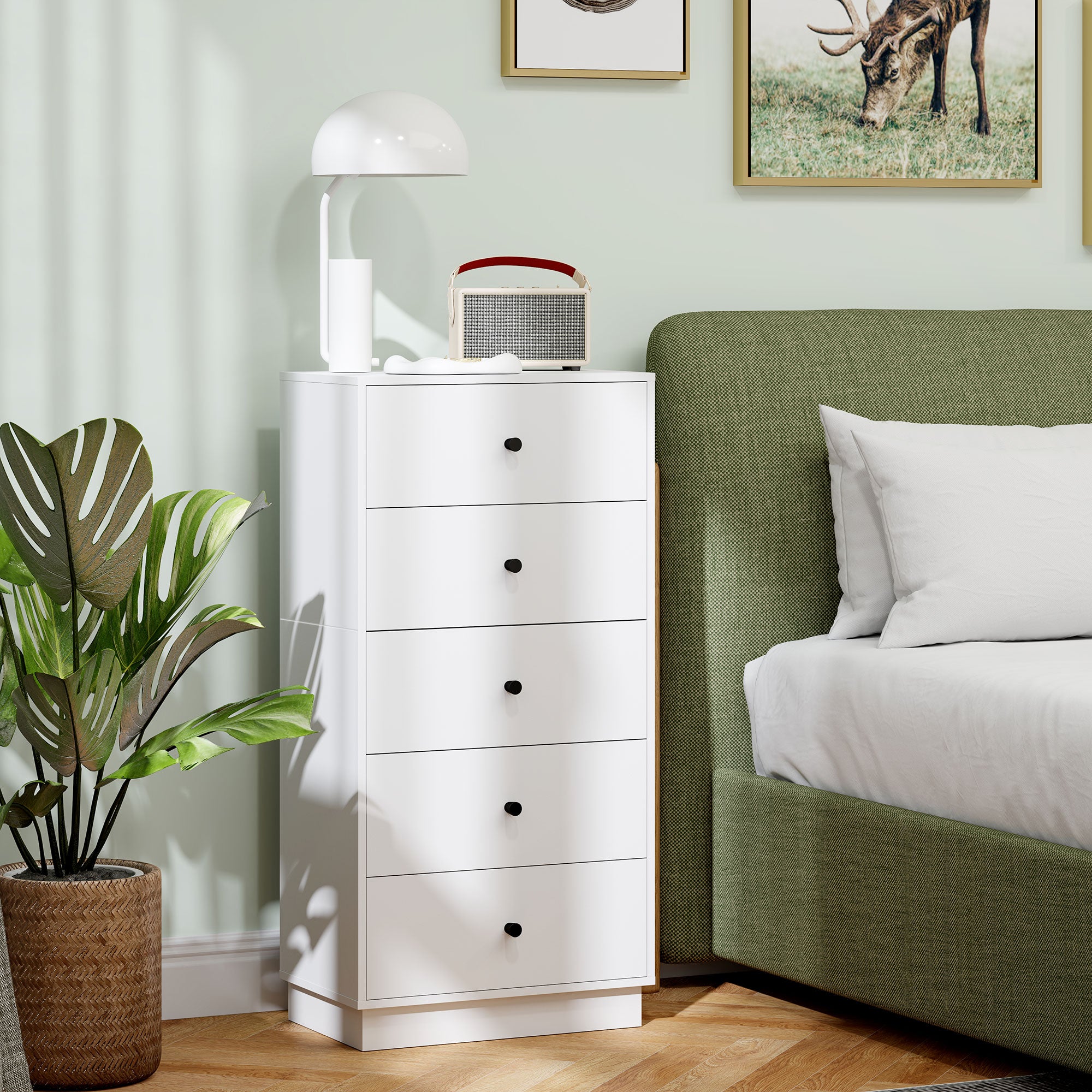 Chest of Drawers Sideboard with 5 Drawers Cabinet made of Wood Material Storage Cabinet in Modern Style Drawer Cabinet for Living Room Bedroom Hallway 47 x 29 x 95 cm White