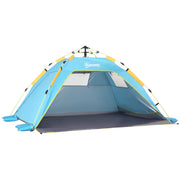 Beach Tent with Retractable Windows and Zipper Door, Instant Polyester and Fiberglass Tent, 220x173x120 cm, Light Blue and Yellow