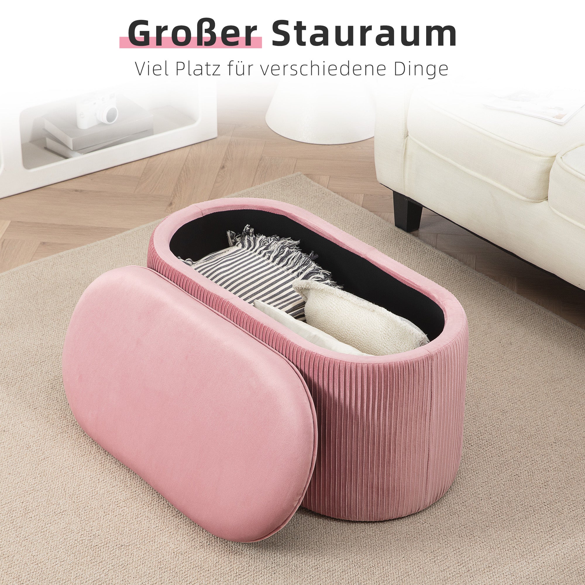 Upholstered Bench with Storage Chest for Living Room French Style Velvet Elegant Pink 81 x 40 x 41 cm