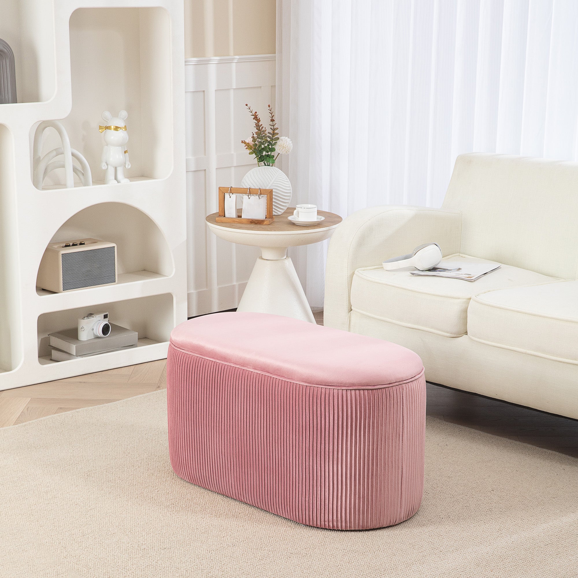 Upholstered Bench with Storage Chest for Living Room French Style Velvet Elegant Pink 81 x 40 x 41 cm