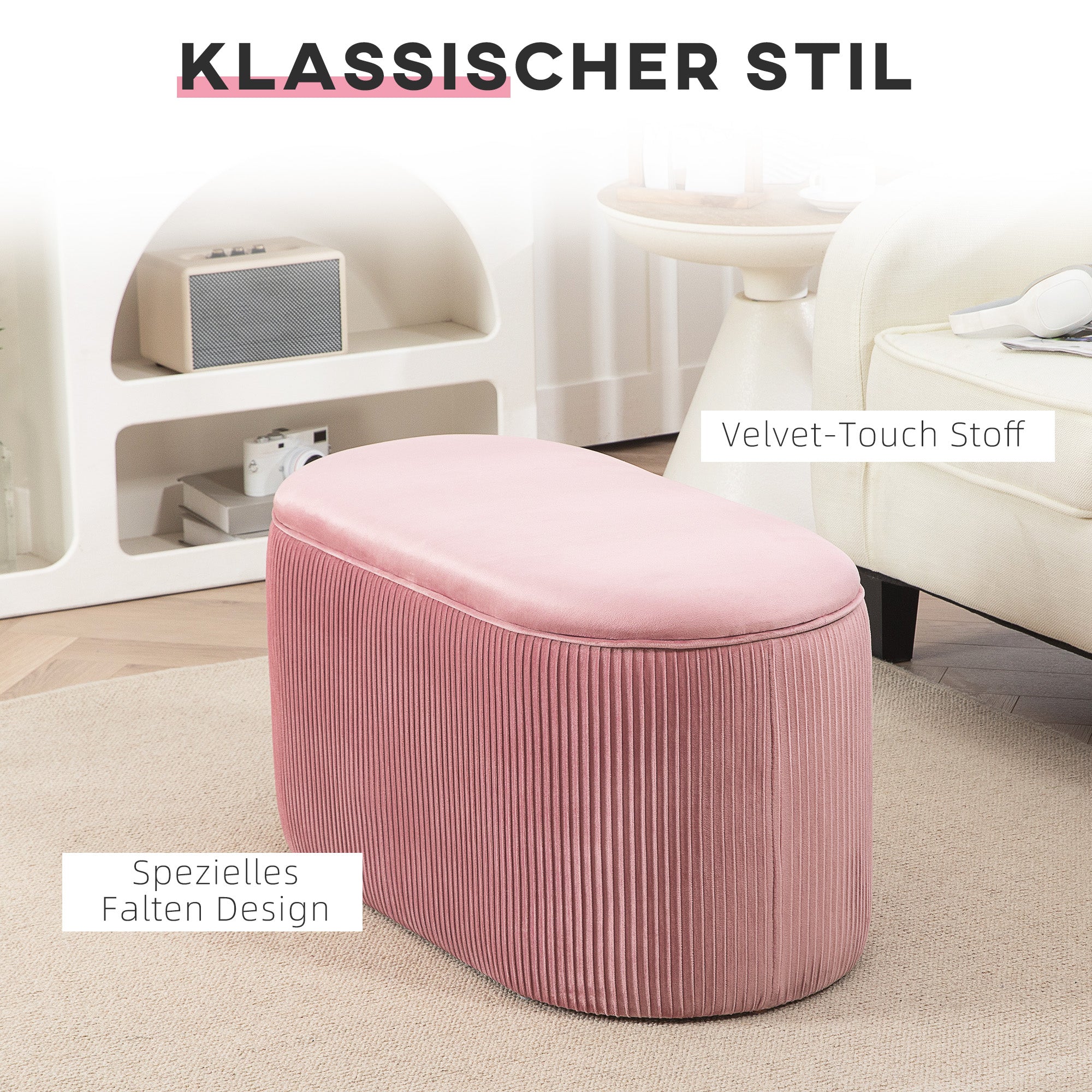 Upholstered Bench with Storage Chest for Living Room French Style Velvet Elegant Pink 81 x 40 x 41 cm