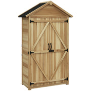 Fir Wood Garden Shed 1x1.8 m with 3 Removable Shelves, Sloping Roof and Latch, Garden Tool Shed with Adjustable Feet, Wood Color