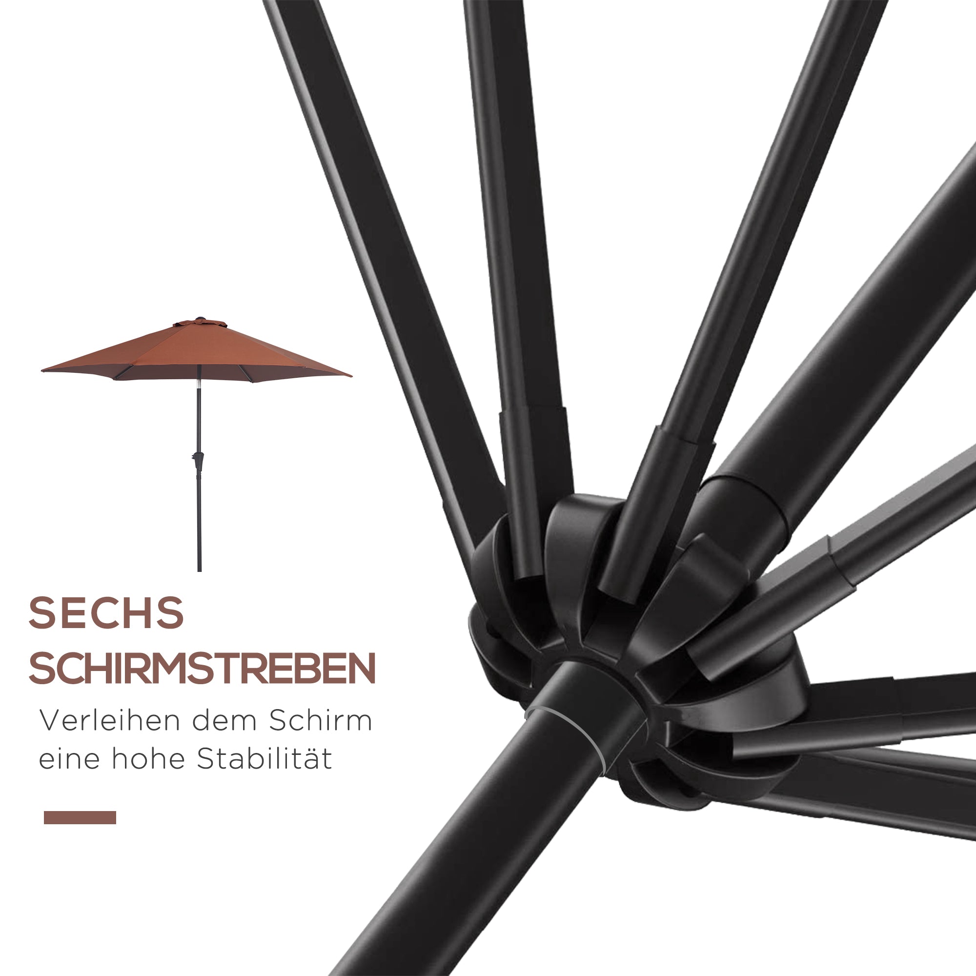 Cantilever Umbrella Garden Parasol Market Umbrella with Hand Crank Alu 180/m² Polyester Steel Coffee Ø2.6 x 2.35 m