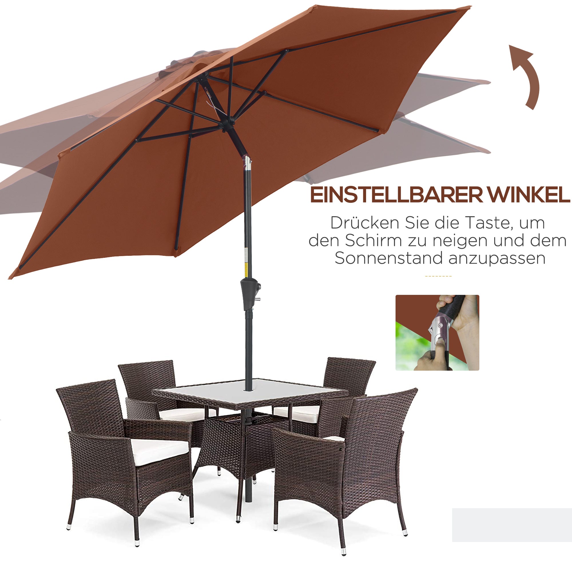 Cantilever Umbrella Garden Parasol Market Umbrella with Hand Crank Alu 180/m² Polyester Steel Coffee Ø2.6 x 2.35 m