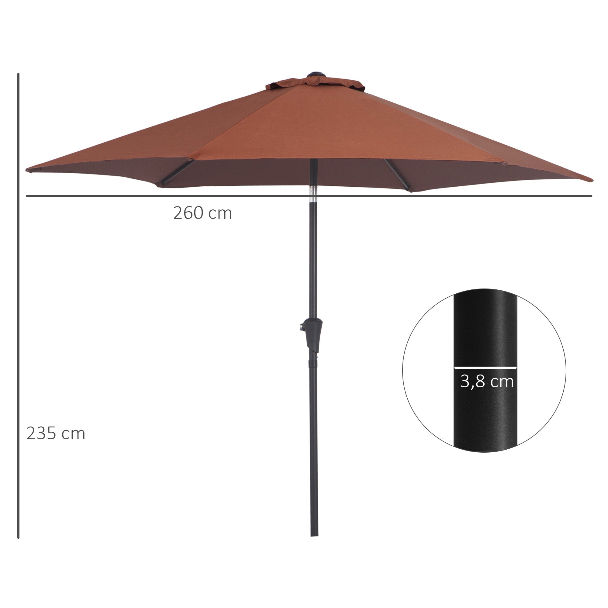 Cantilever Umbrella Garden Parasol Market Umbrella with Hand Crank Alu 180/m² Polyester Steel Coffee Ø2.6 x 2.35 m