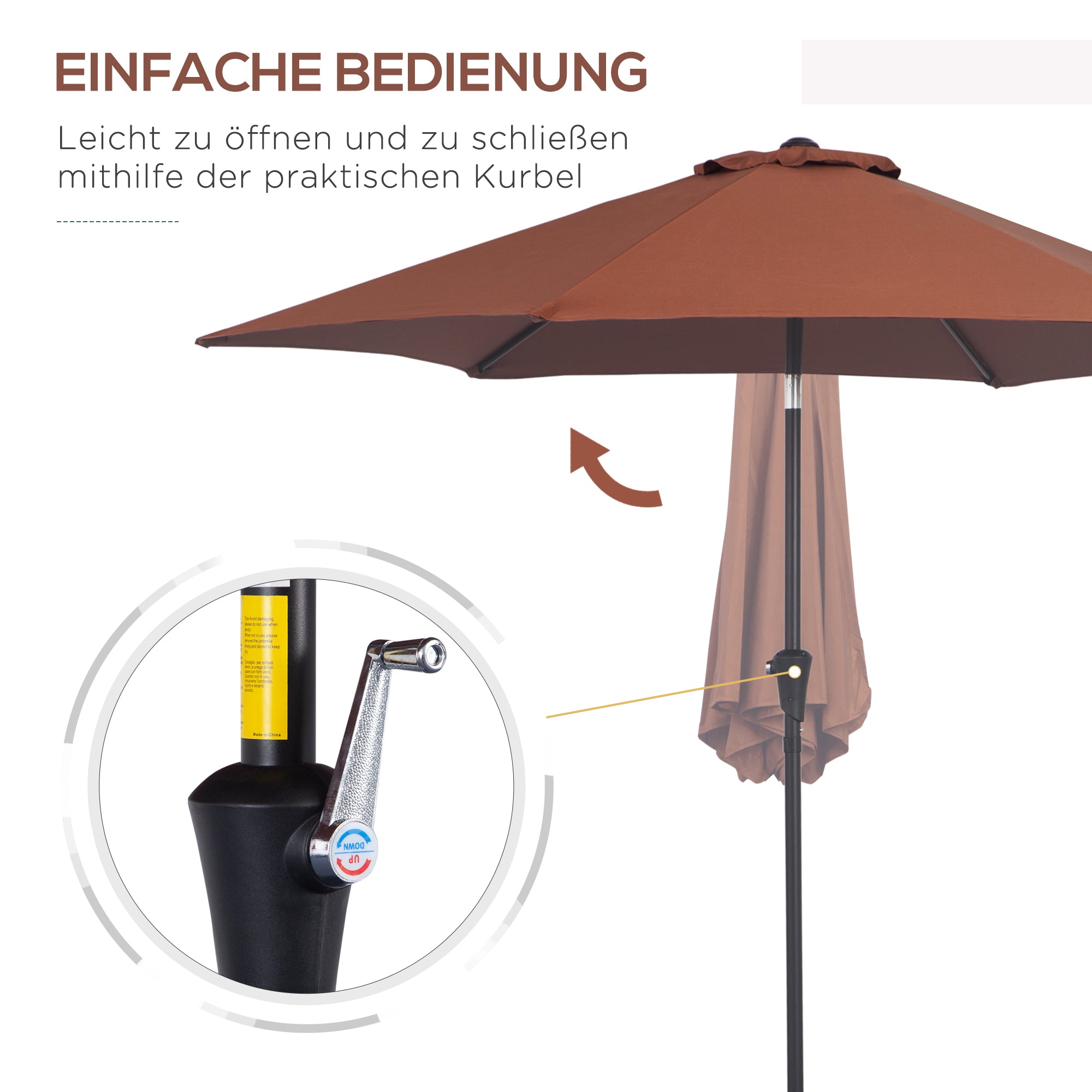 Cantilever Umbrella Garden Parasol Market Umbrella with Hand Crank Alu 180/m² Polyester Steel Coffee Ø2.6 x 2.35 m