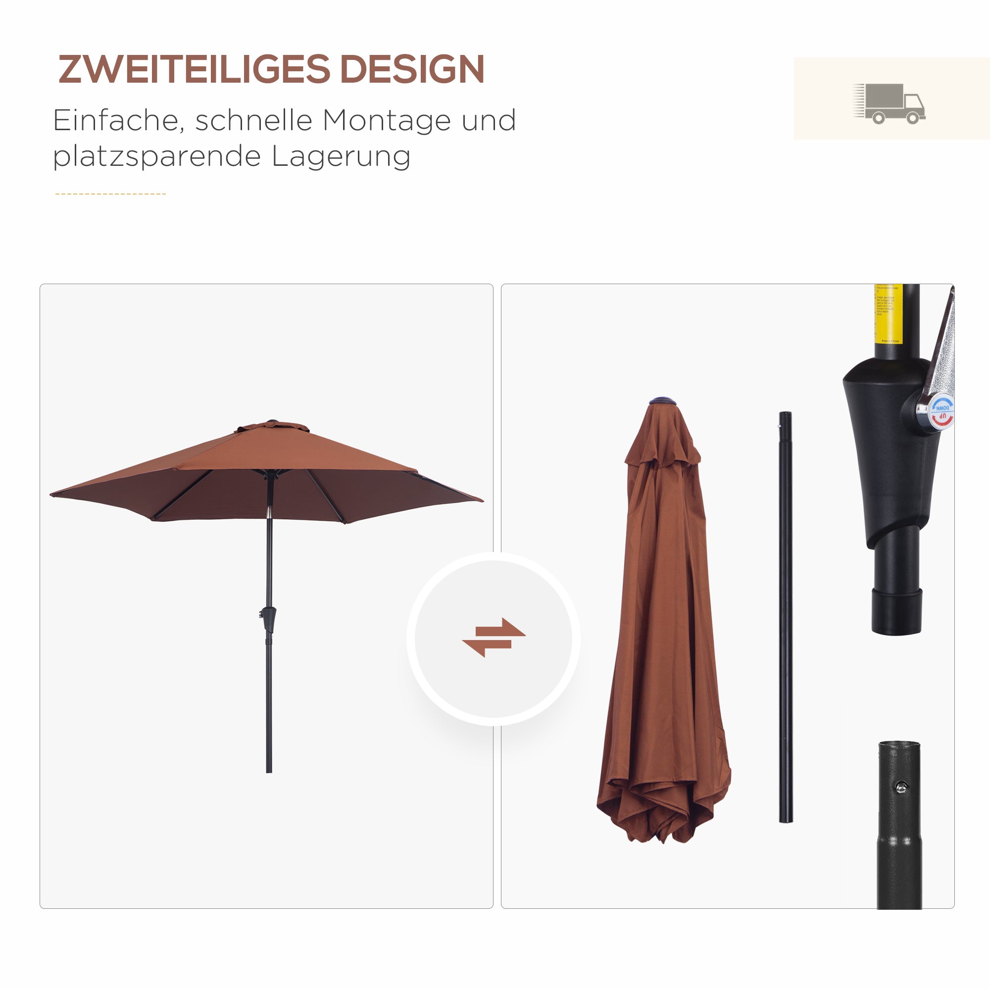 Cantilever Umbrella Garden Parasol Market Umbrella with Hand Crank Alu 180/m² Polyester Steel Coffee Ø2.6 x 2.35 m
