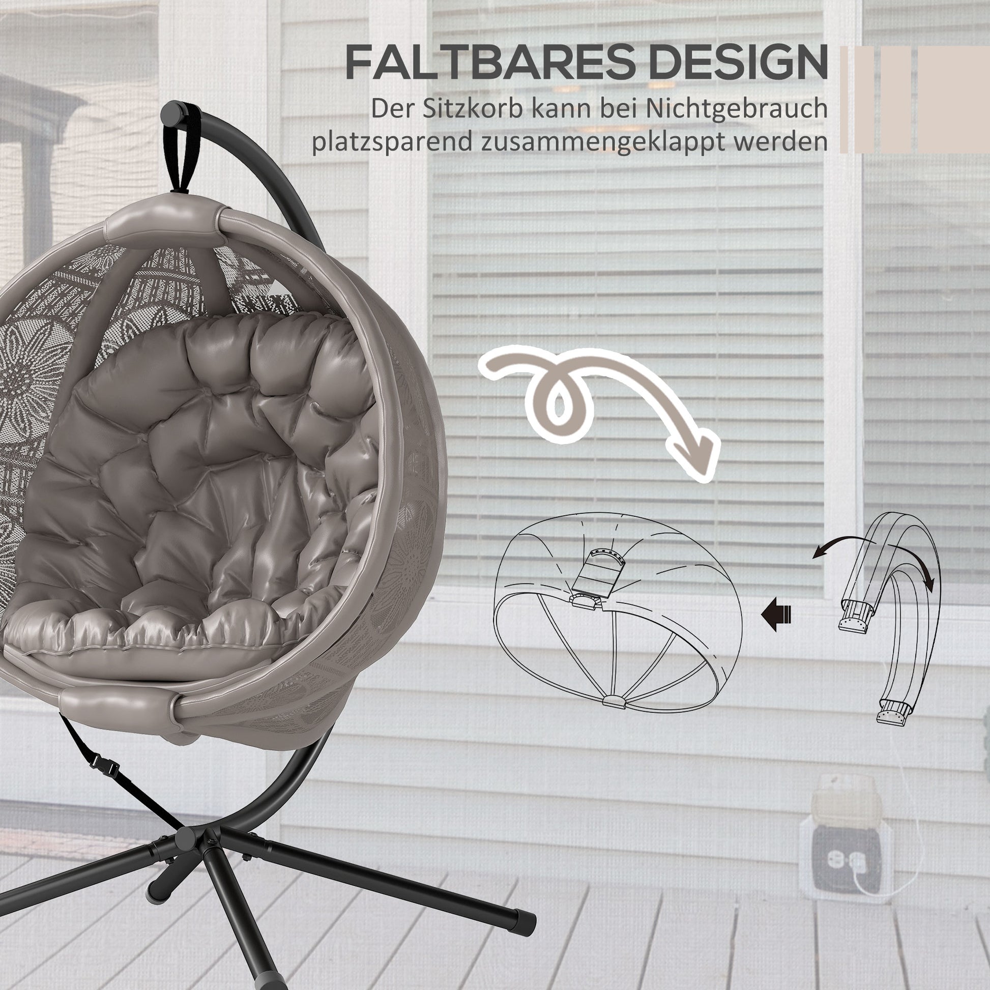 Hanging Egg Chair, Hanging Swing, Hanging Chair with Seat Cushion, Foldable Seat Basket, for Indoor, Outdoor, Supports up to 120 kg, Polyester, Sand