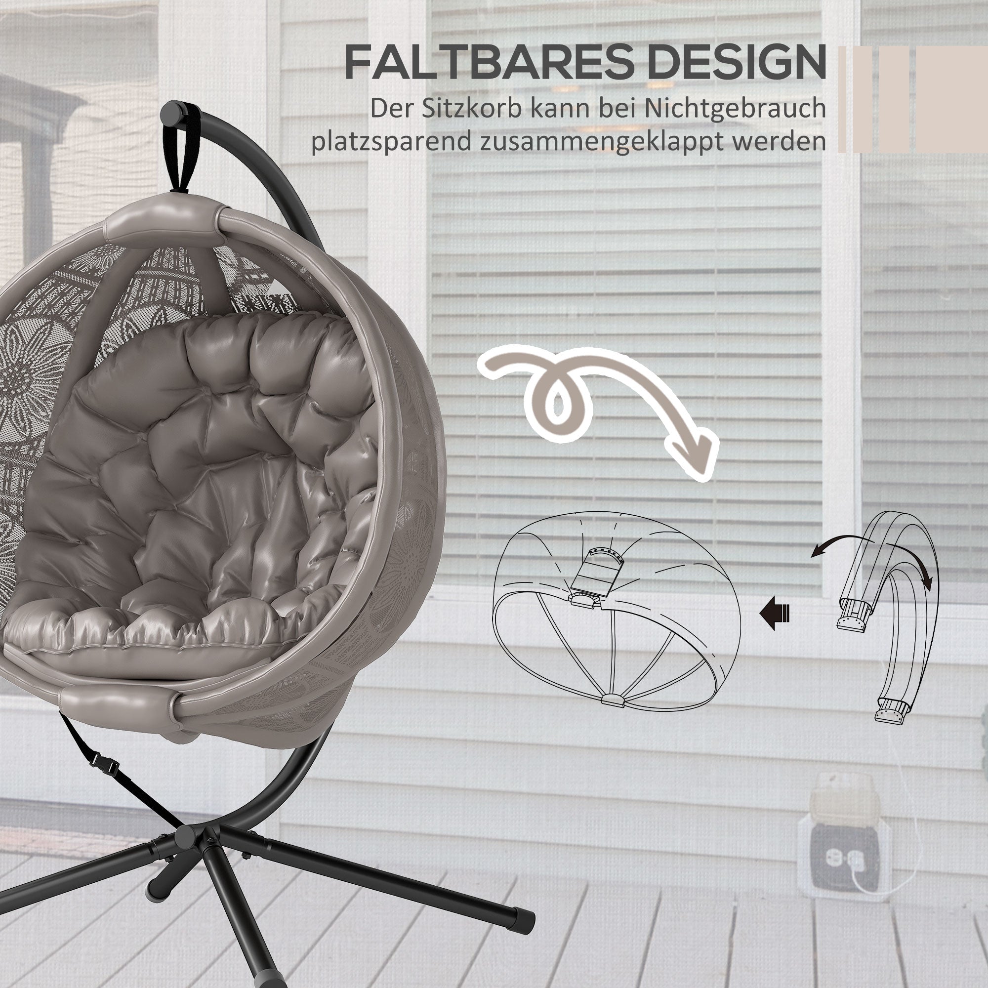 Hanging Egg Chair, Hanging Swing, Hanging Chair with Seat Cushion, Foldable Seat Basket, for Indoor, Outdoor, Supports up to 120 kg, Polyester, Sand