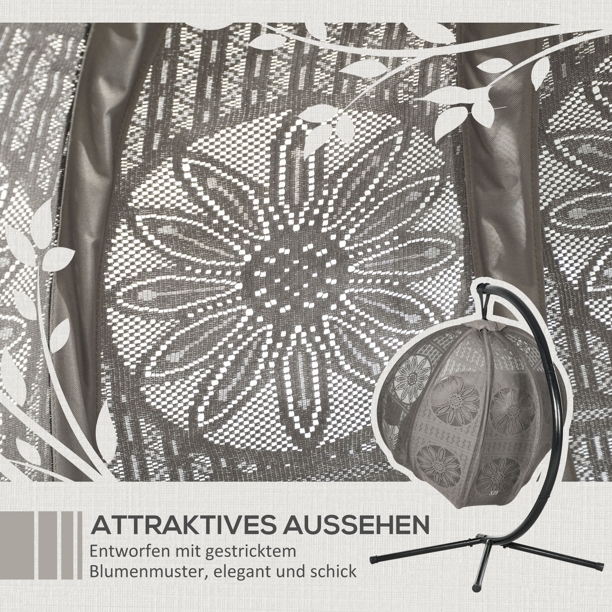 Hanging Egg Chair, Hanging Swing, Hanging Chair with Seat Cushion, Foldable Seat Basket, for Indoor, Outdoor, Supports up to 120 kg, Polyester, Sand