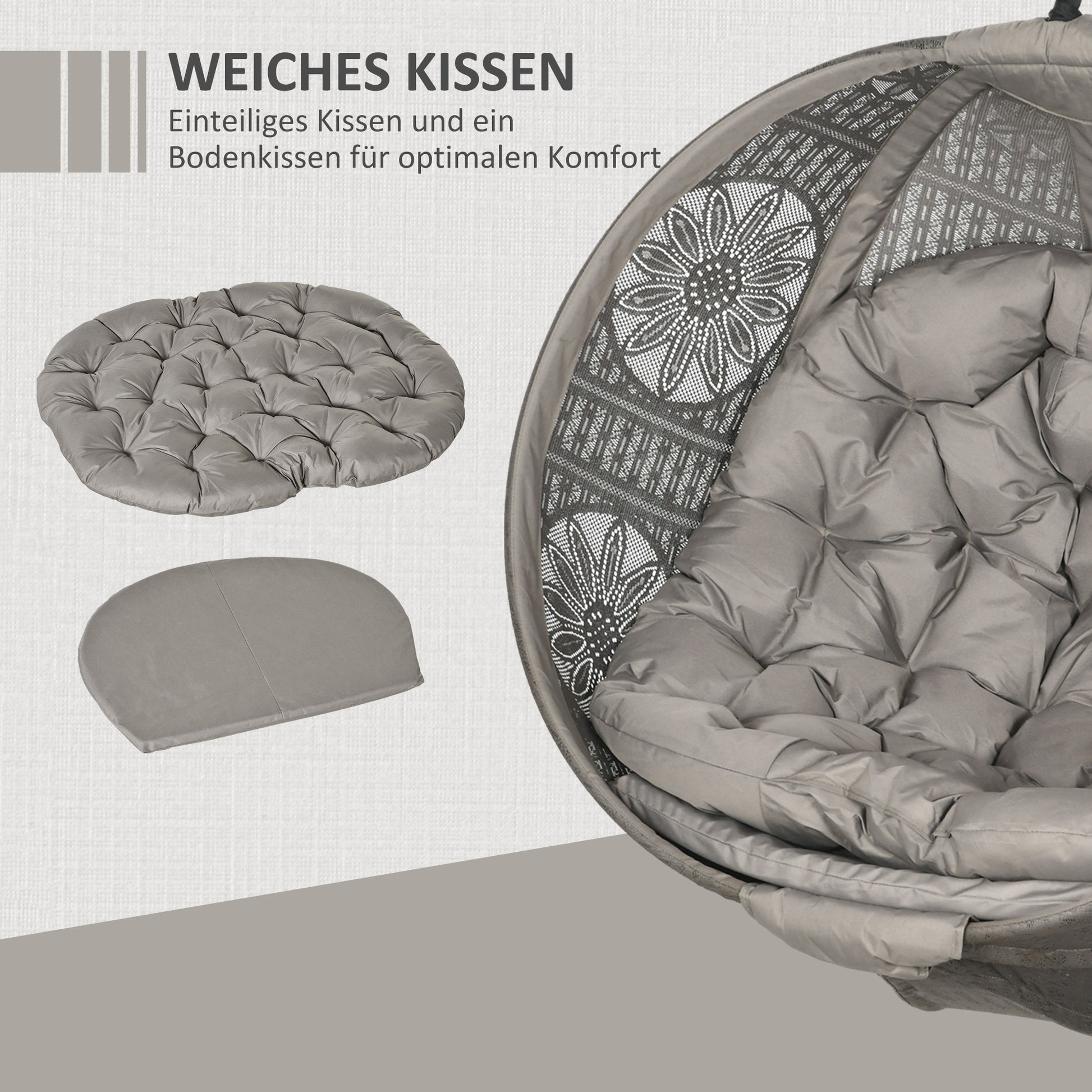 Hanging Egg Chair, Hanging Swing, Hanging Chair with Seat Cushion, Foldable Seat Basket, for Indoor, Outdoor, Supports up to 120 kg, Polyester, Sand