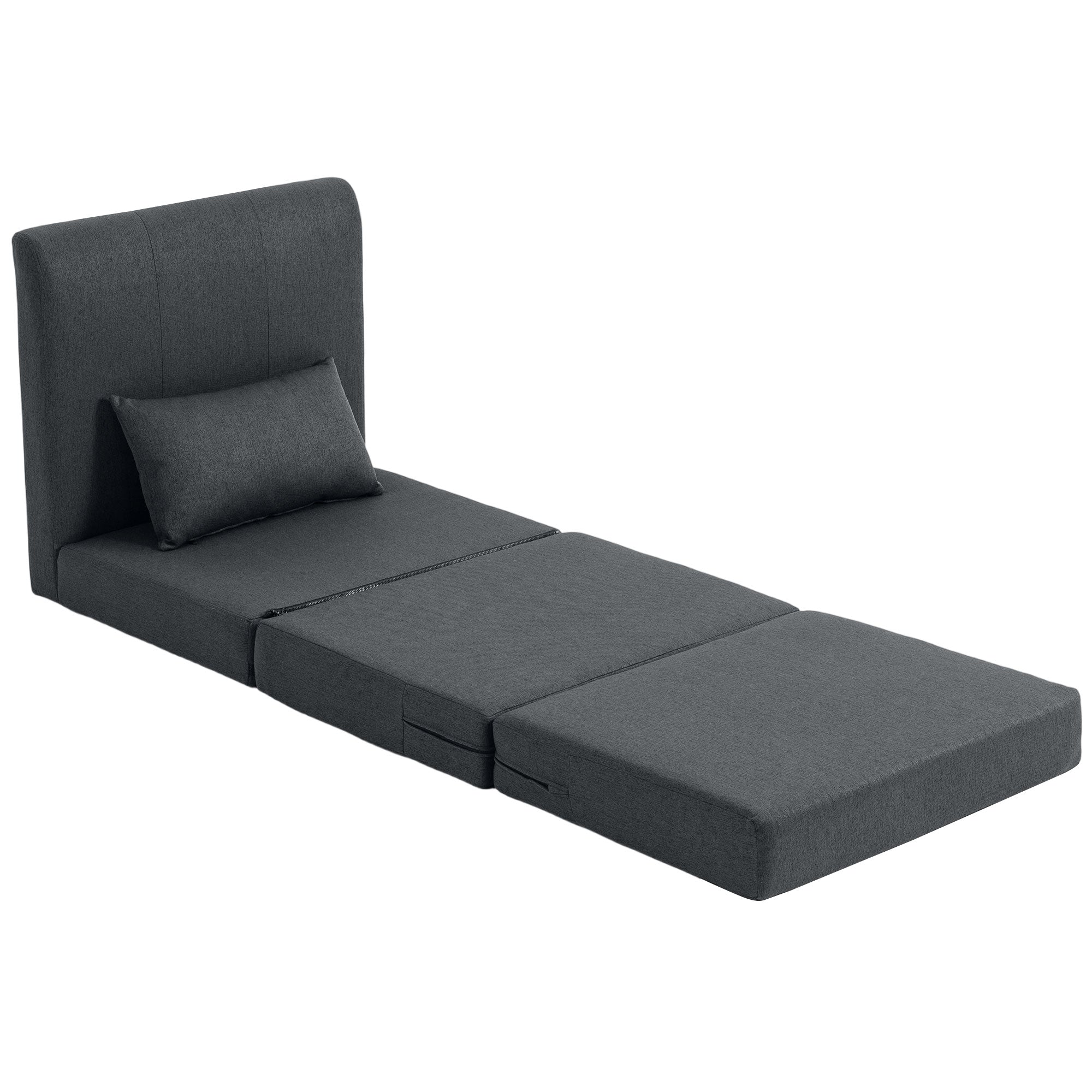 2-in-1 Folding Floor Sofa Bed — Linen-Look Padded Guest Chair Converts to Single Bed, Dark Gray (31.5 x 29.5 x 29.1 in)