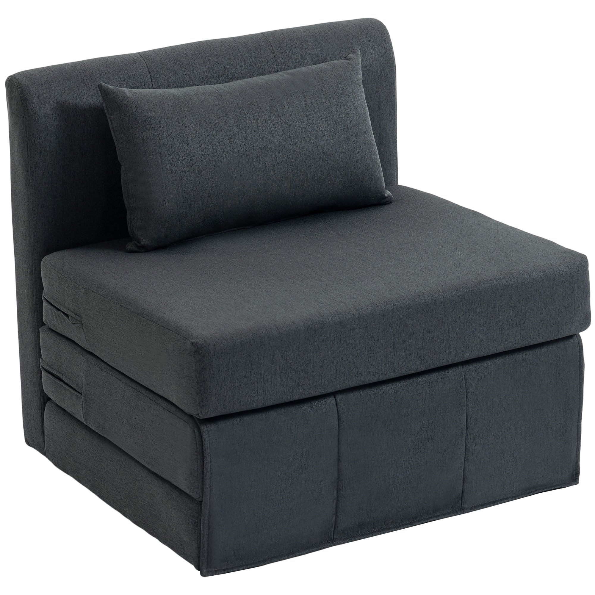2-in-1 Folding Floor Sofa Bed — Linen-Look Padded Guest Chair Converts to Single Bed, Dark Gray (31.5 x 29.5 x 29.1 in)