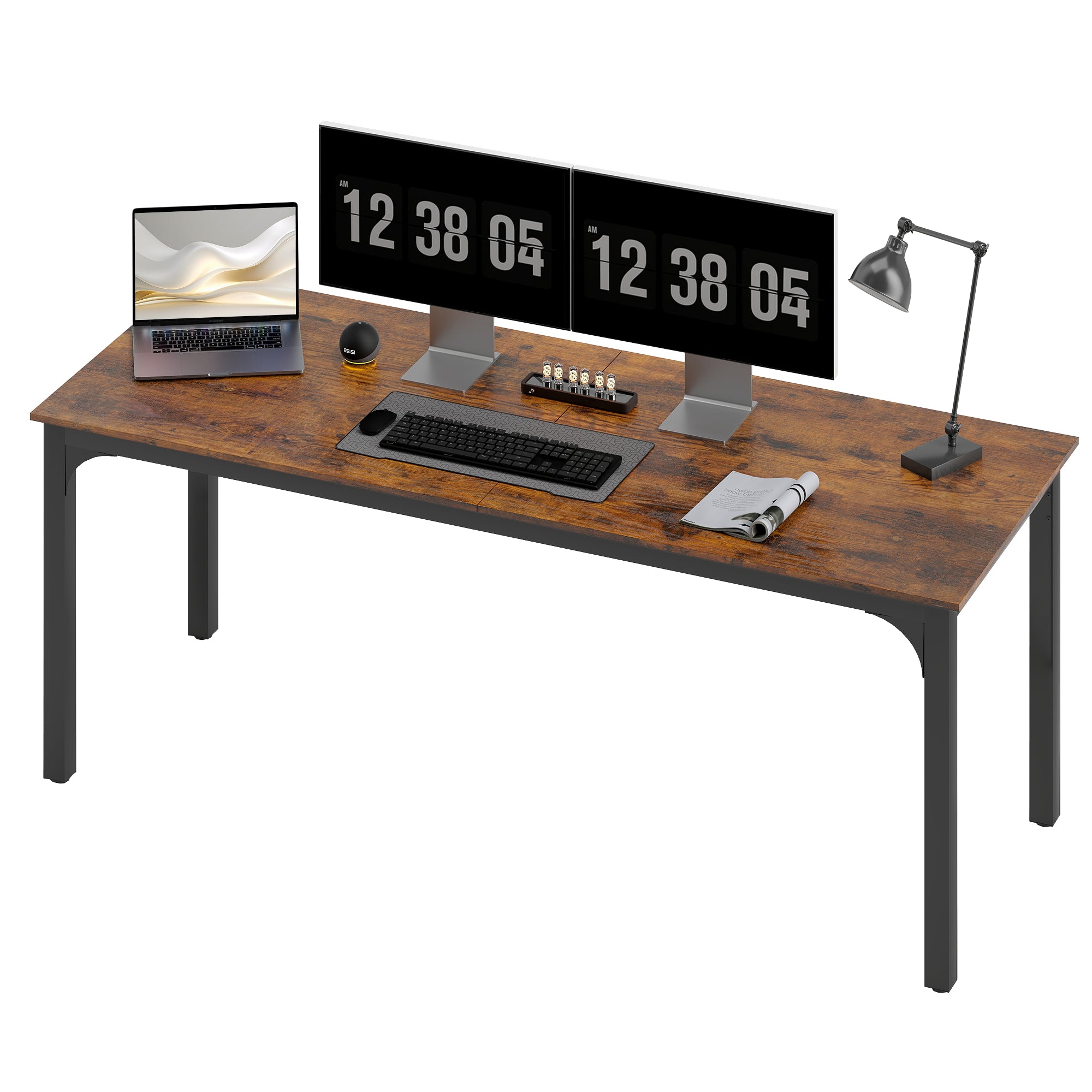 Computer Desk — Industrial-Style Steel Frame for Home Office/Bedroom, 200 x 60 x 75 cm (78.7 x 23.6 x 29.5 in), Rustic Brown