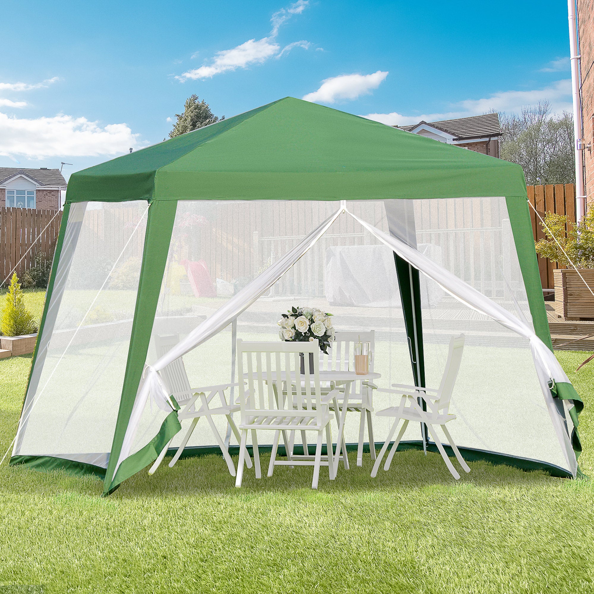 Garden Pavilion Gazebo Party Tent Weatherproof Tent with Mosquito Net Metal + Polyester Green 3 x 3 m