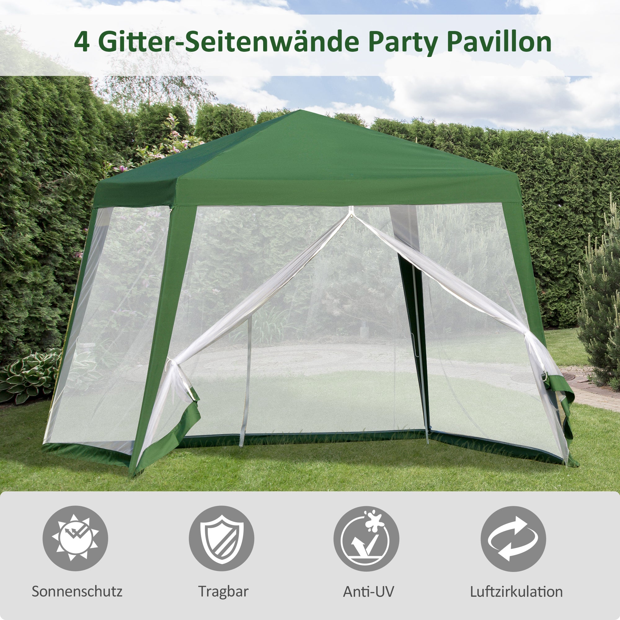 Garden Pavilion Gazebo Party Tent Weatherproof Tent with Mosquito Net Metal + Polyester Green 3 x 3 m