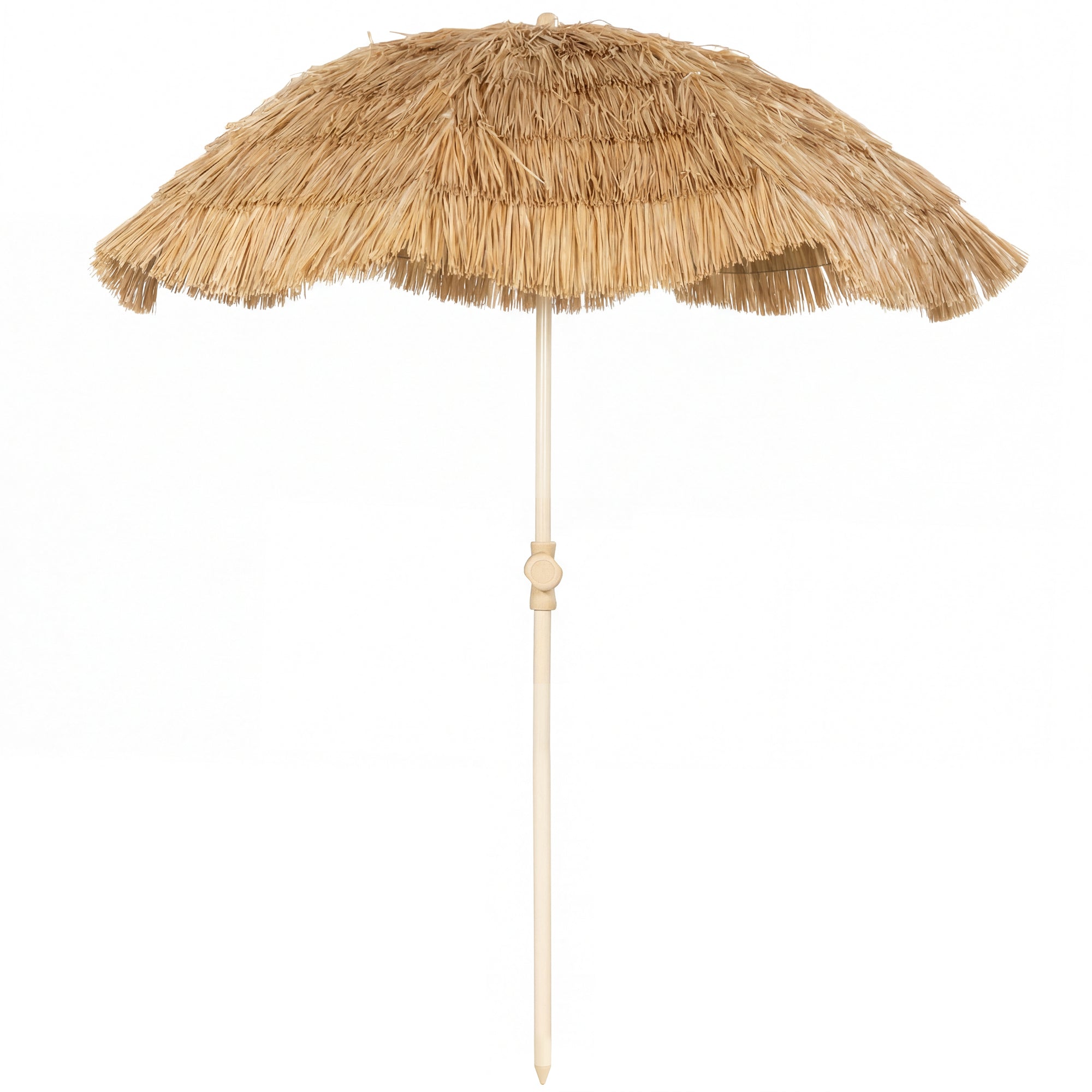 59 in (150 cm) Hula Thatched Tiki Beach & Patio Umbrella with Sand Anchor — Adjustable Height & Tilt, Portable with Carry Bag, Brown