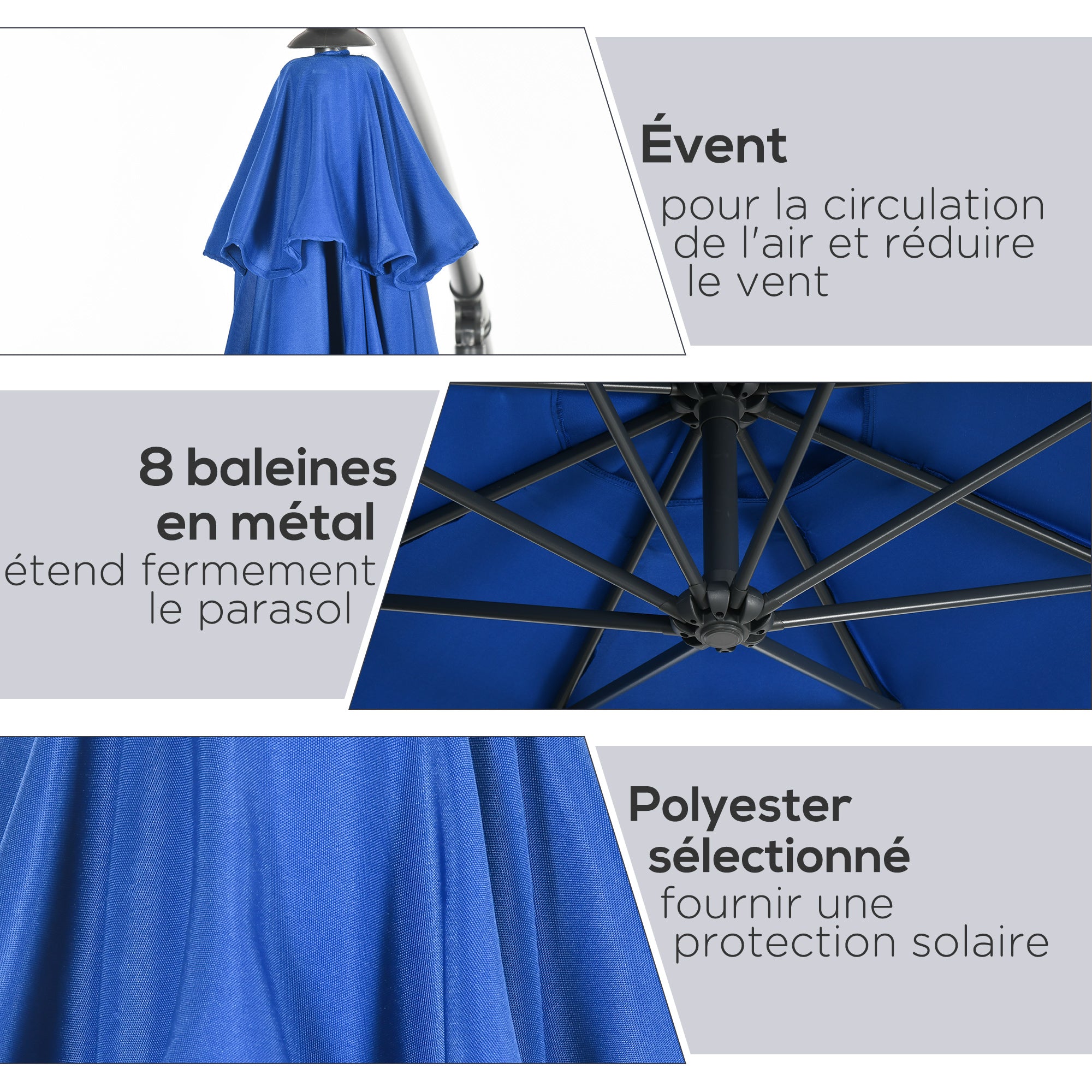Offset Octagonal Foldable 3m Diameter Garden Umbrella with Cross Base in Blue