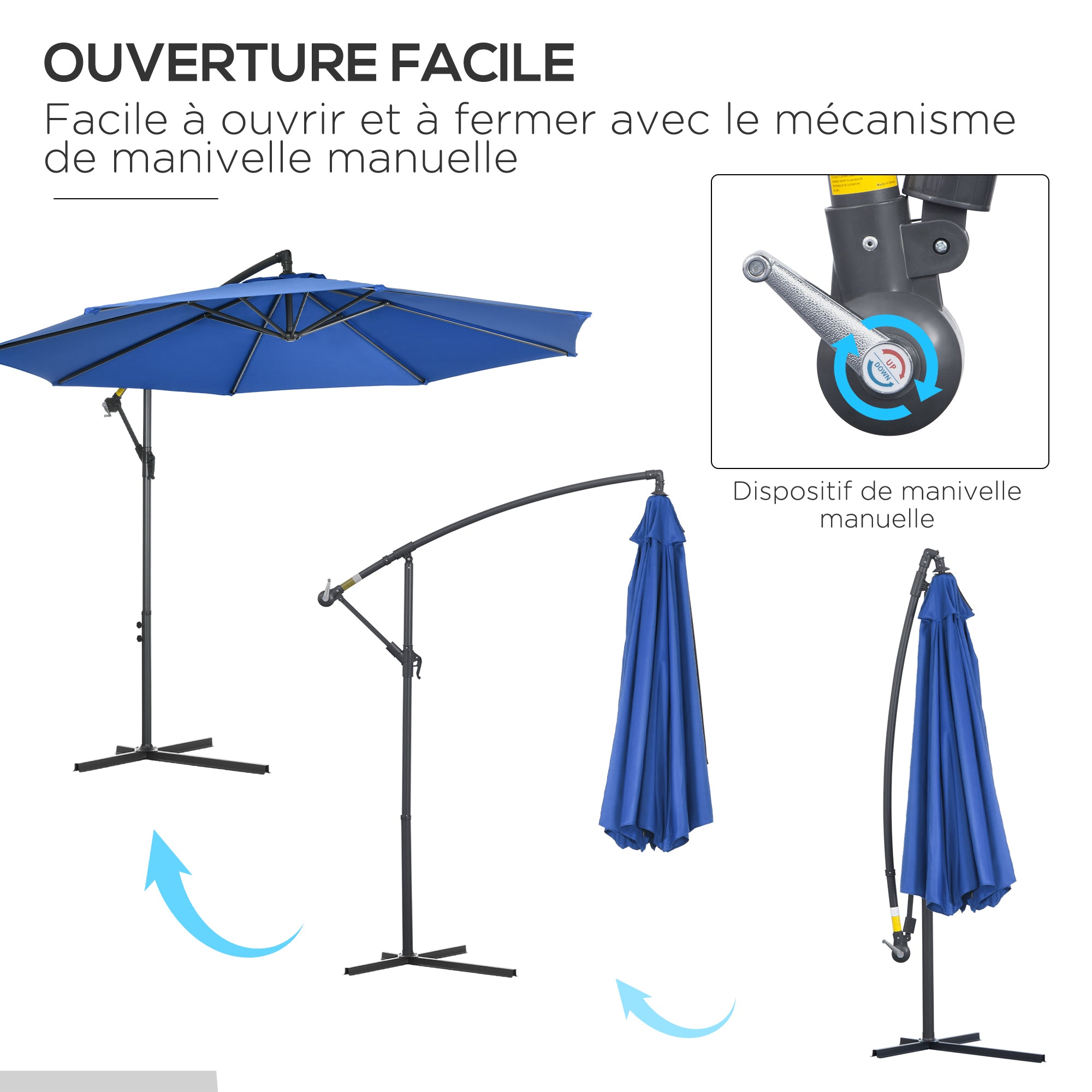 Offset Octagonal Foldable 3m Diameter Garden Umbrella with Cross Base in Blue