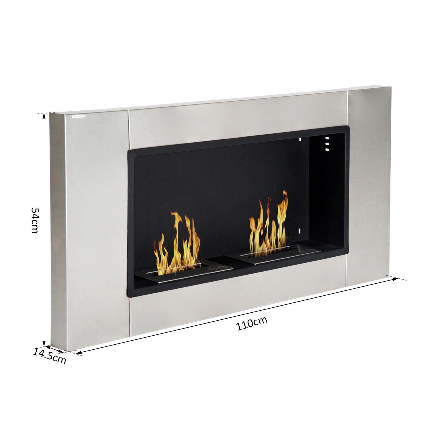 Wall-Mounted Bioethanol Fireplace with 2 Burners 3L Capacity 13600BTU 110 x 54 x 14.5cm